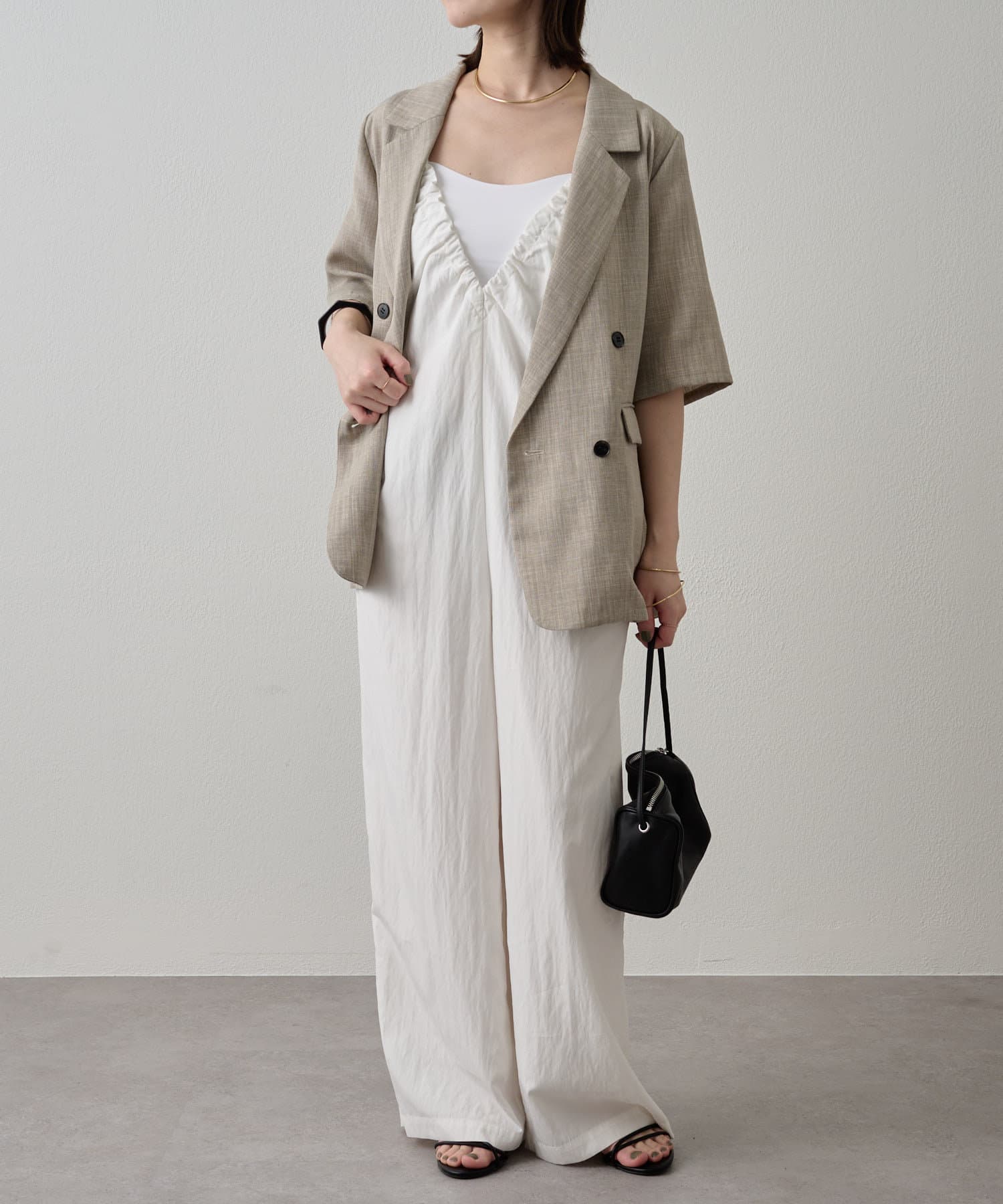 OUTLET(アウトレット) 【Omekashi】Vギャザーキャミサロペット