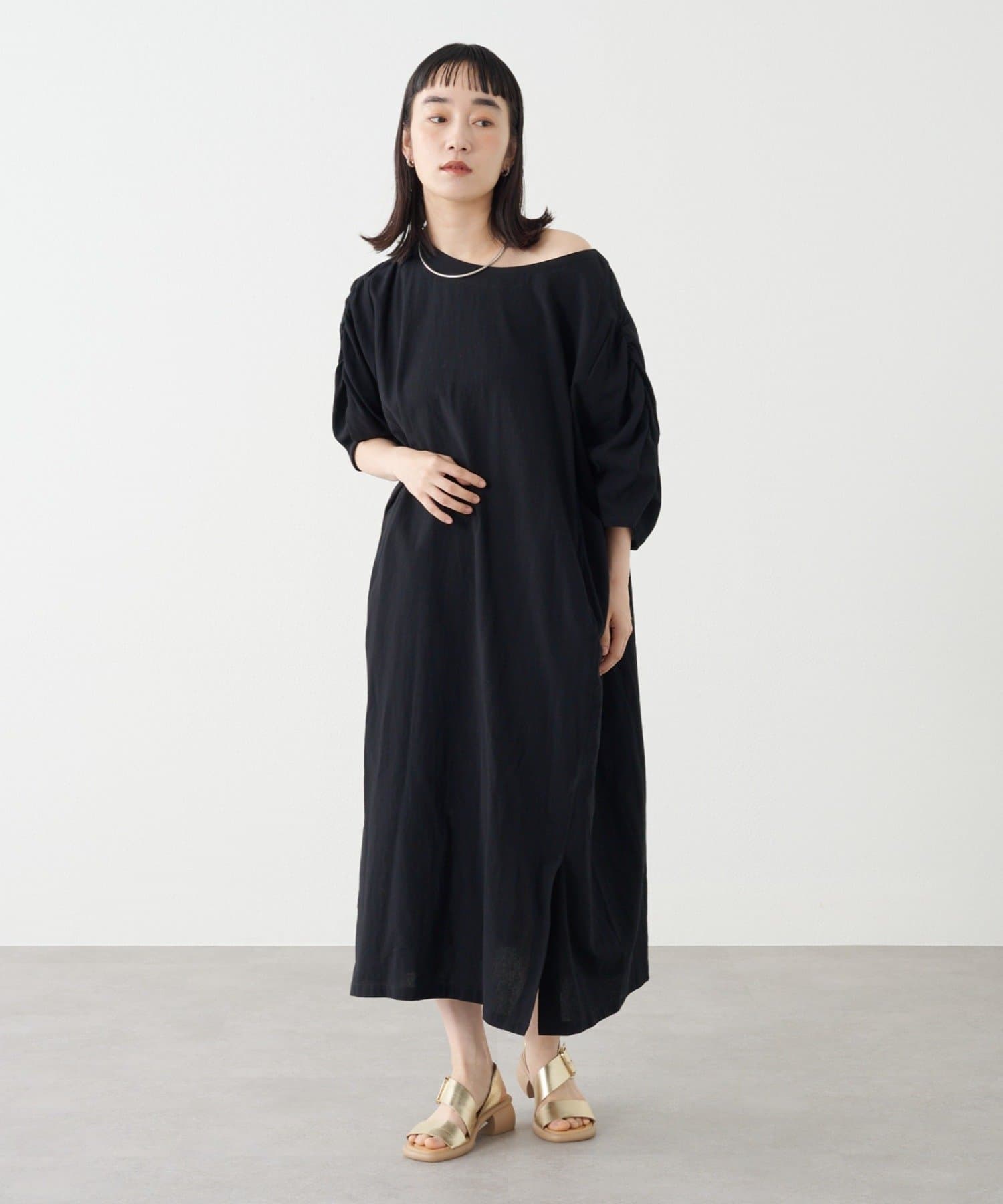 OUTLET(アウトレット) 【Omekashi】ギャザーオフショルワンピース