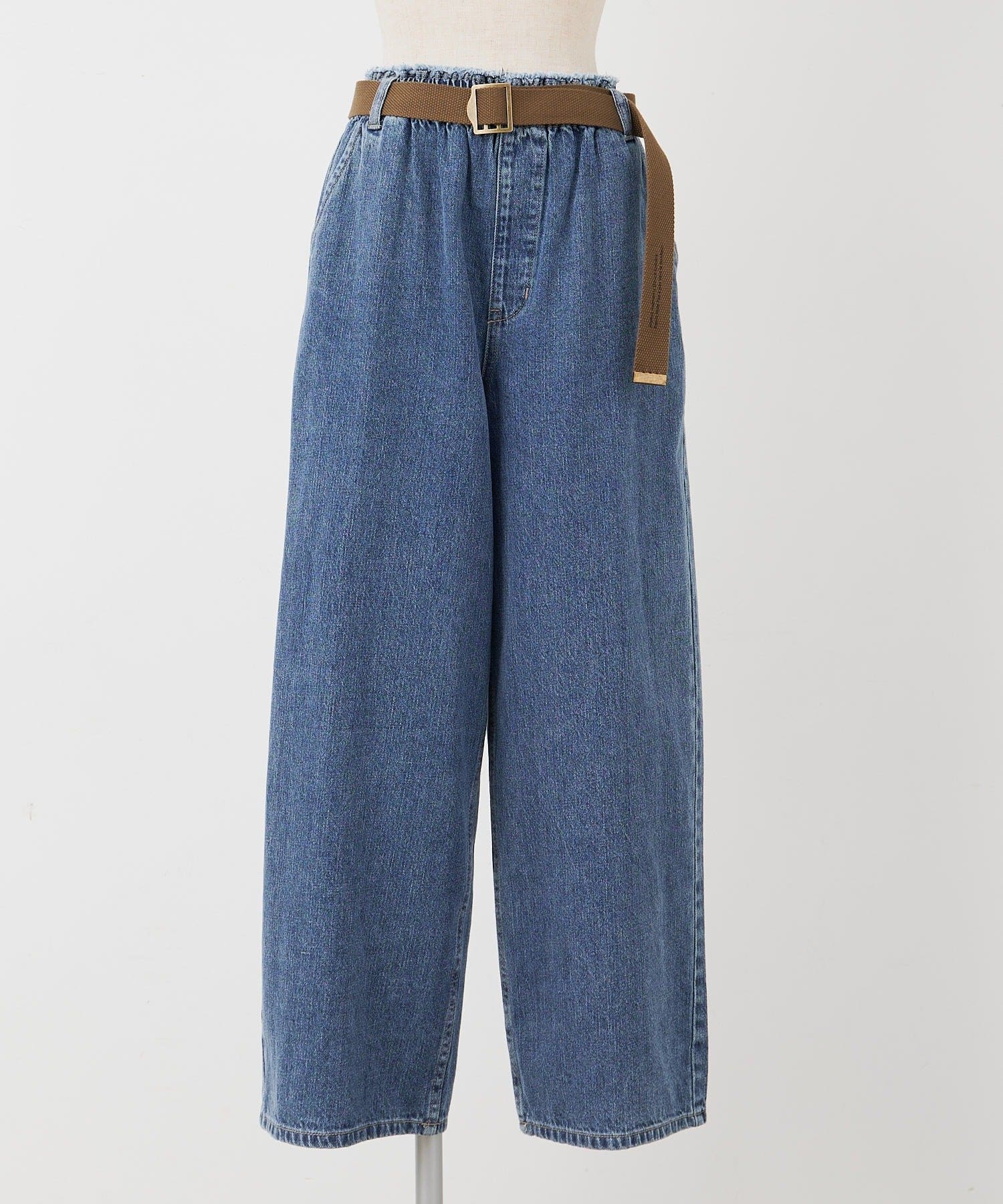 PUAL CE CIN(ピュアルセシン) ベルト付き綿麻デニムパンツ