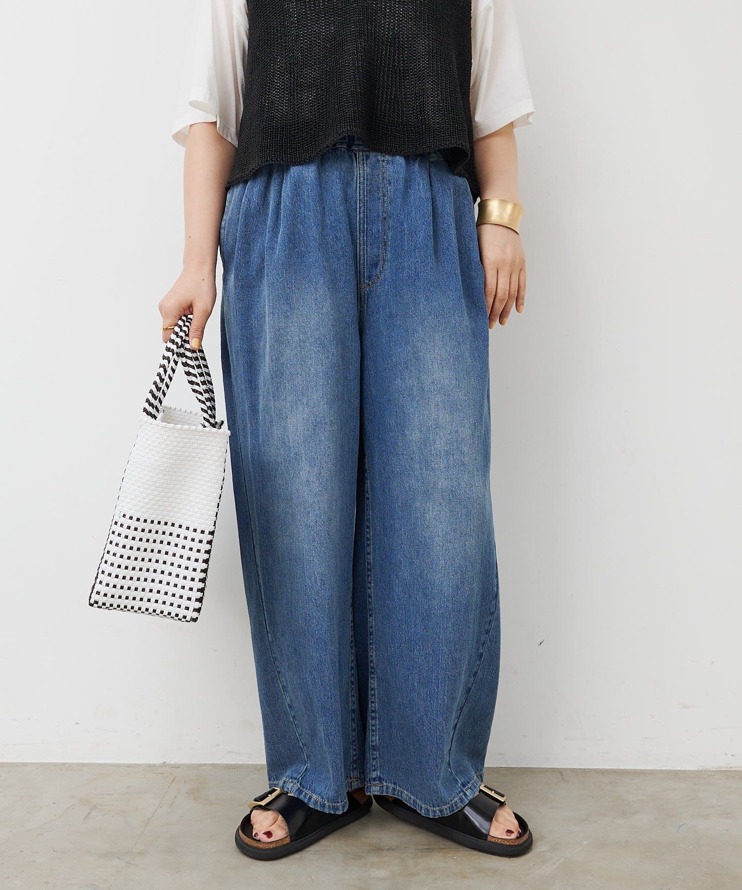 PUAL CE CIN(ピュアルセシン) 綿麻デニムイージーパンツ