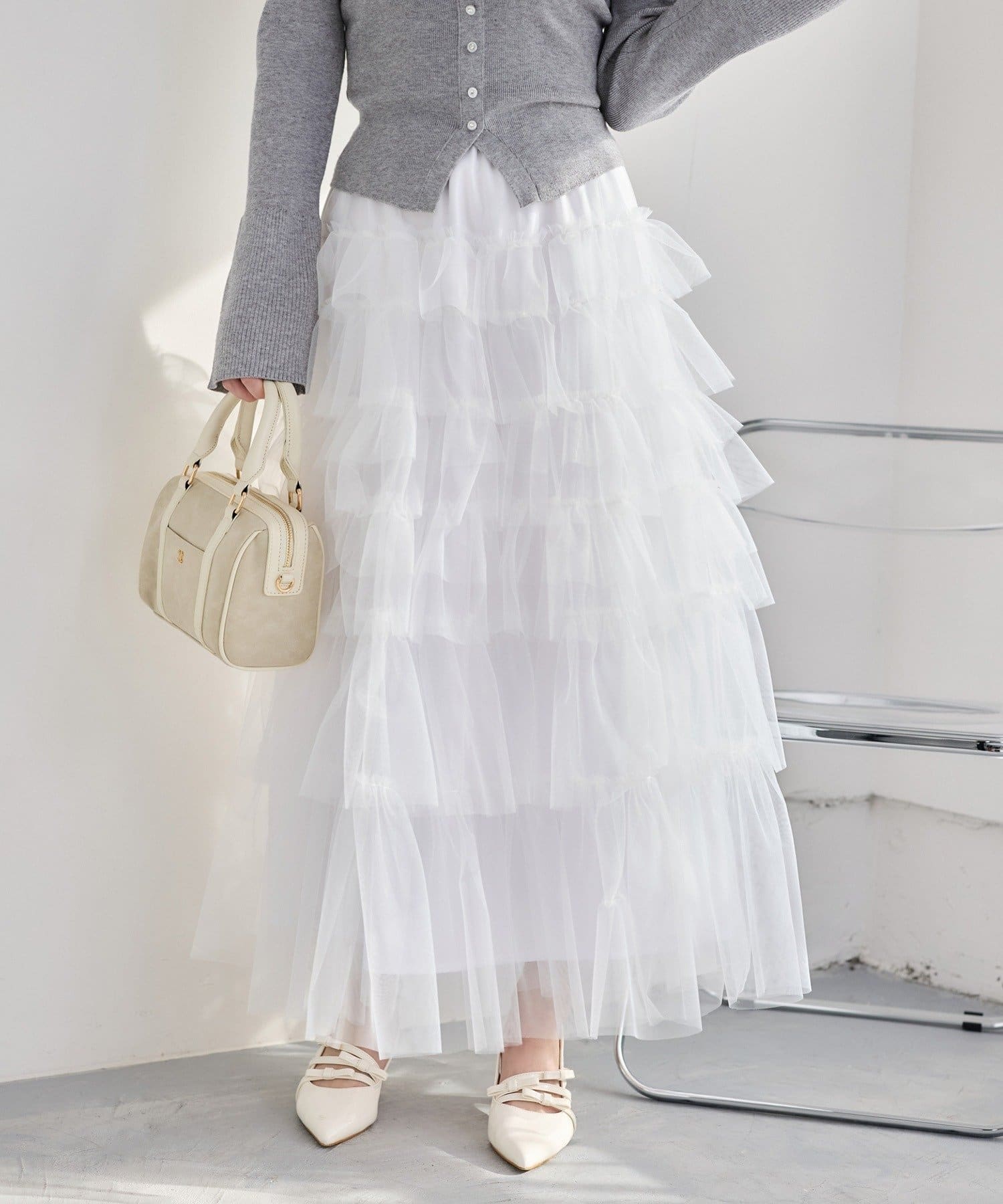 NICE CLAUP / OLIVE des OLIVE OUTLET(ナイスクラップ  / オリーブ デ オリーブ アウトレット) 【one after another】チュールティアードロングスカート