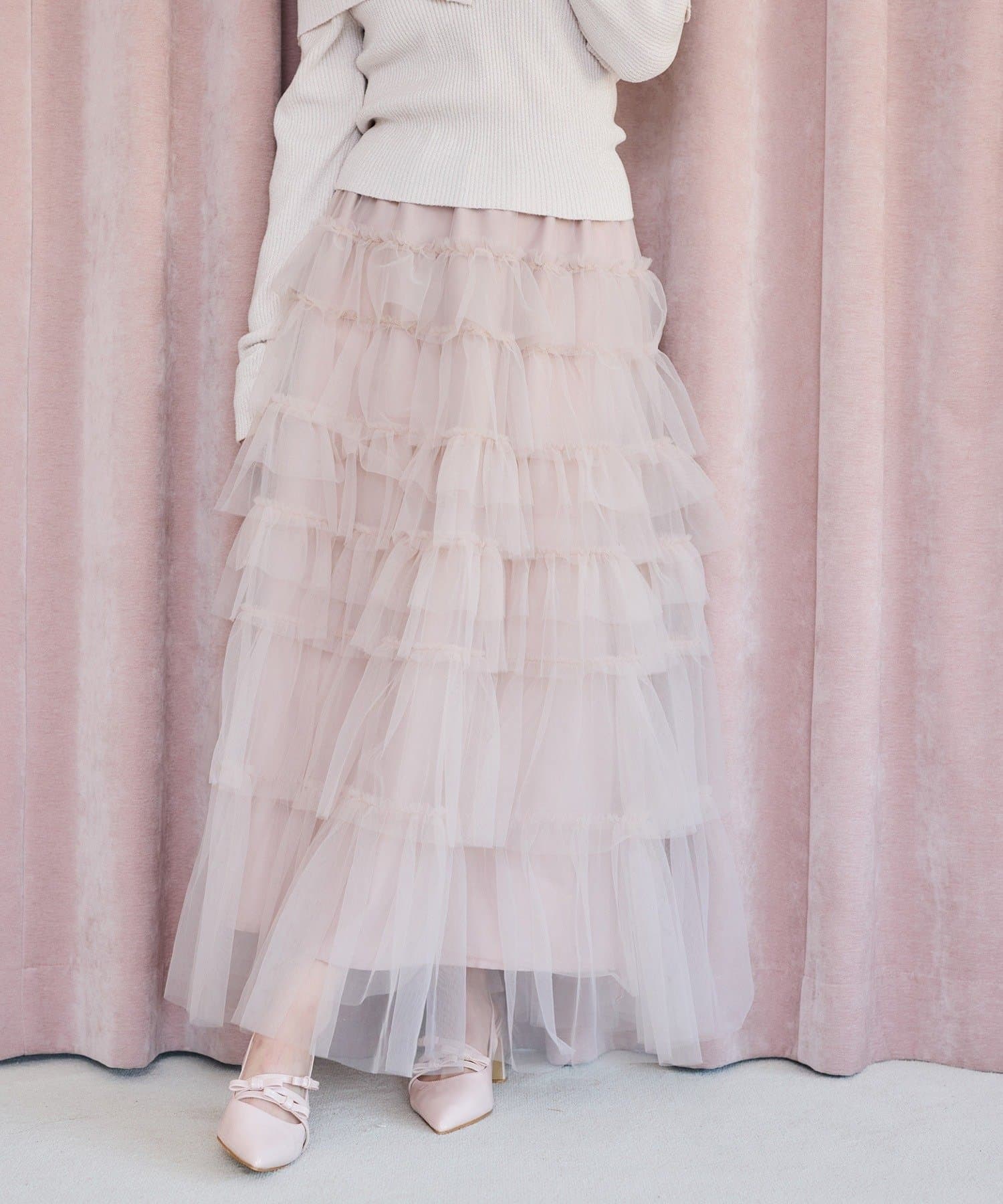 NICE CLAUP / OLIVE des OLIVE OUTLET(ナイスクラップ  / オリーブ デ オリーブ アウトレット) 【one after another】チュールティアードロングスカート