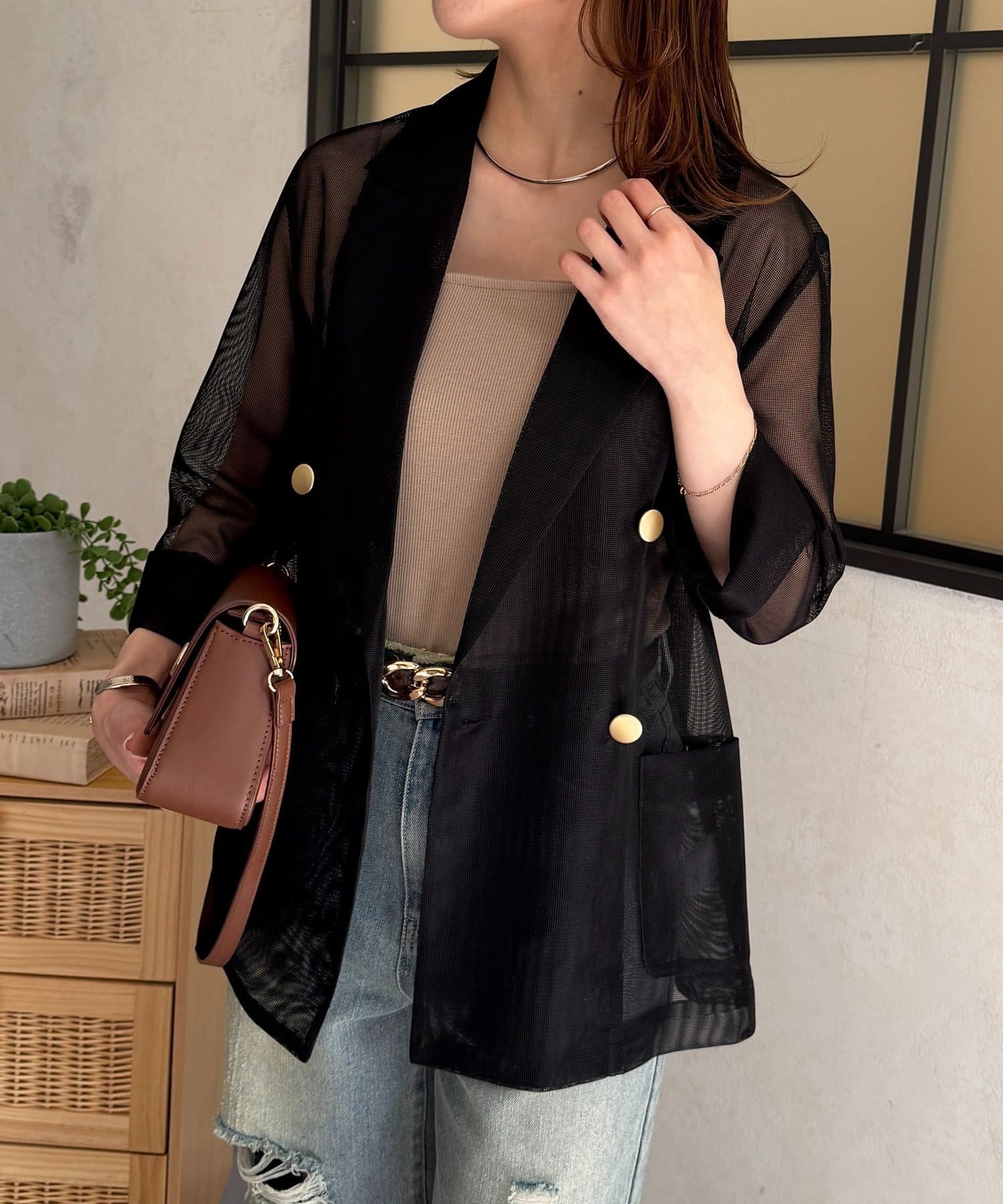 Thevon.(ゼヴォン) 【新色登場！】ゴールドボタンメッシュテーラードジャケット