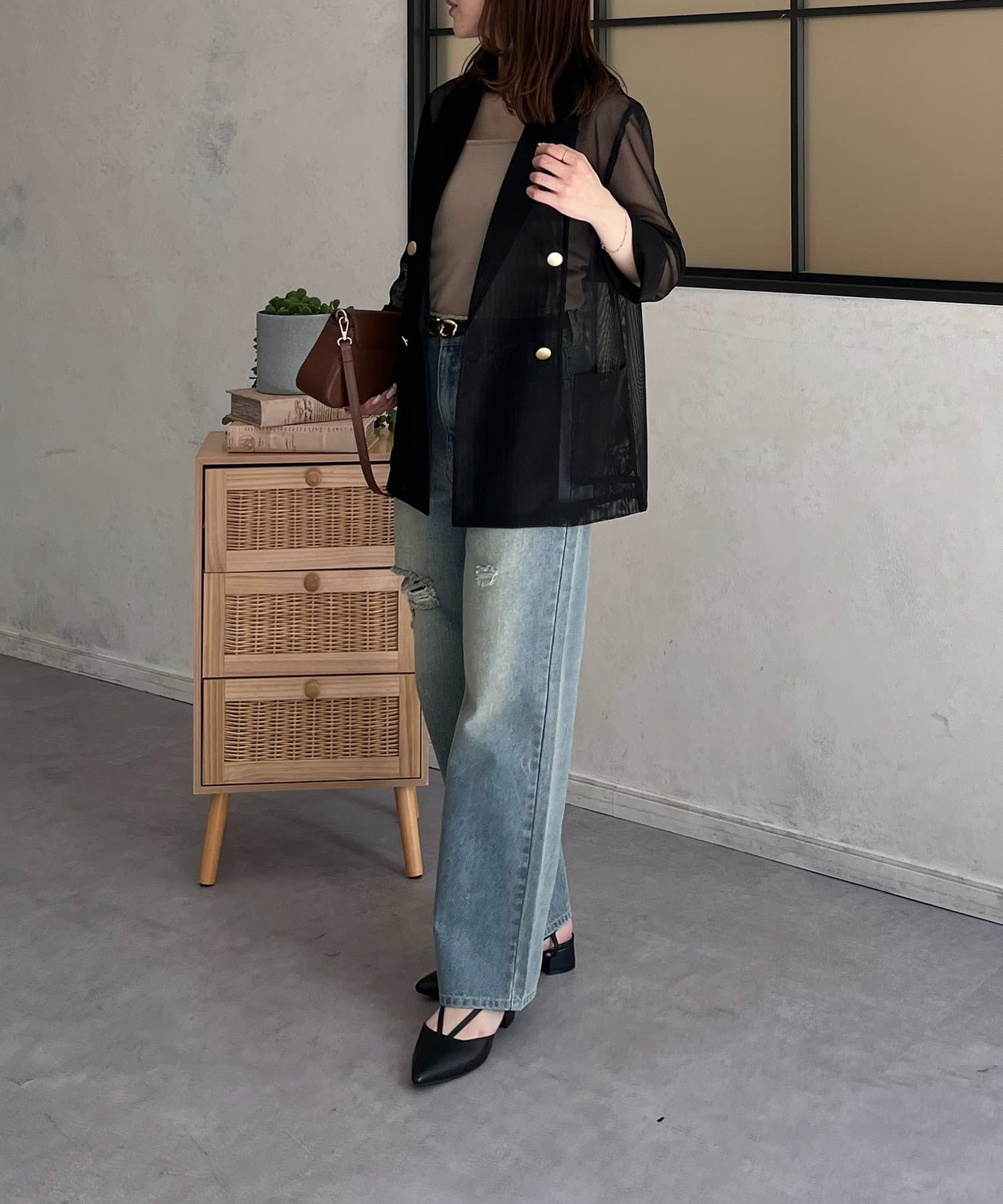 Thevon.(ゼヴォン) 【新色登場！】ゴールドボタンメッシュテーラードジャケット