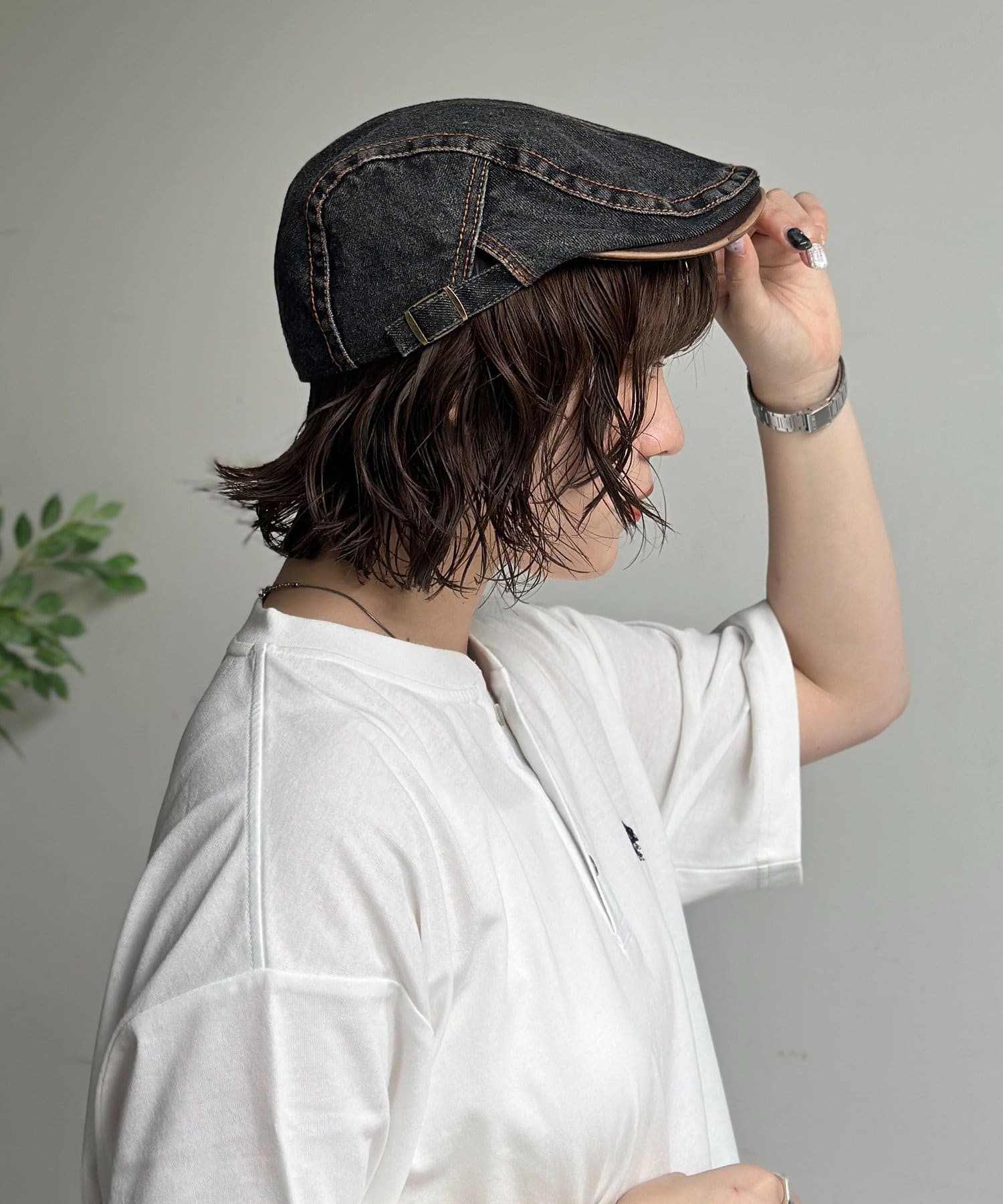 CPCM(シーピーシーエム) レザー切替デニムキャスケット