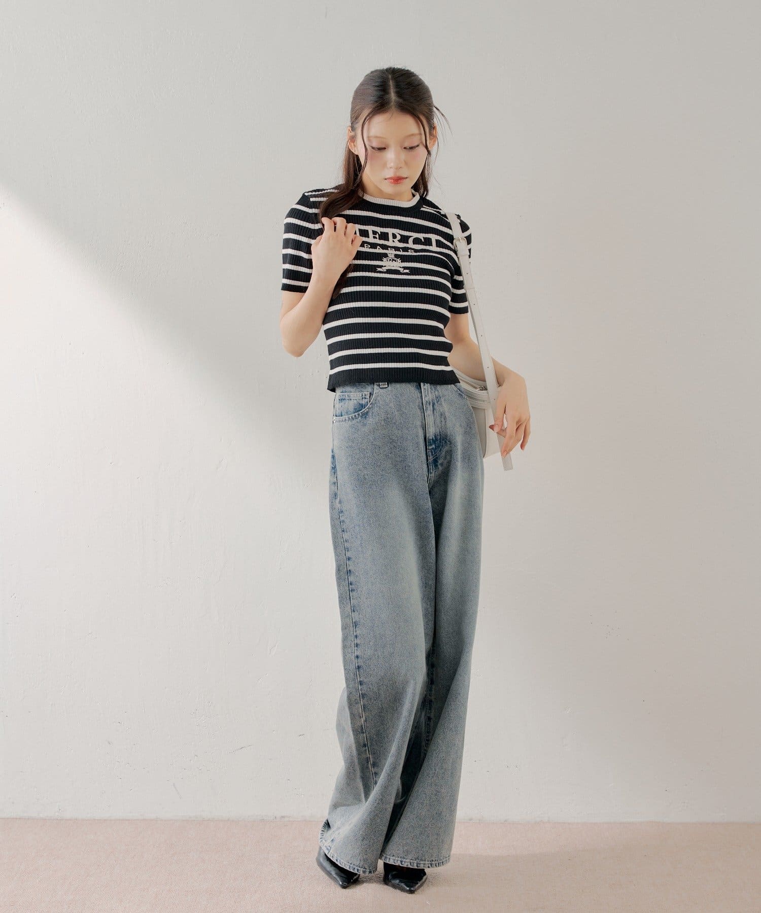 Chico(チコ) 半袖ロゴ刺繍リブニット