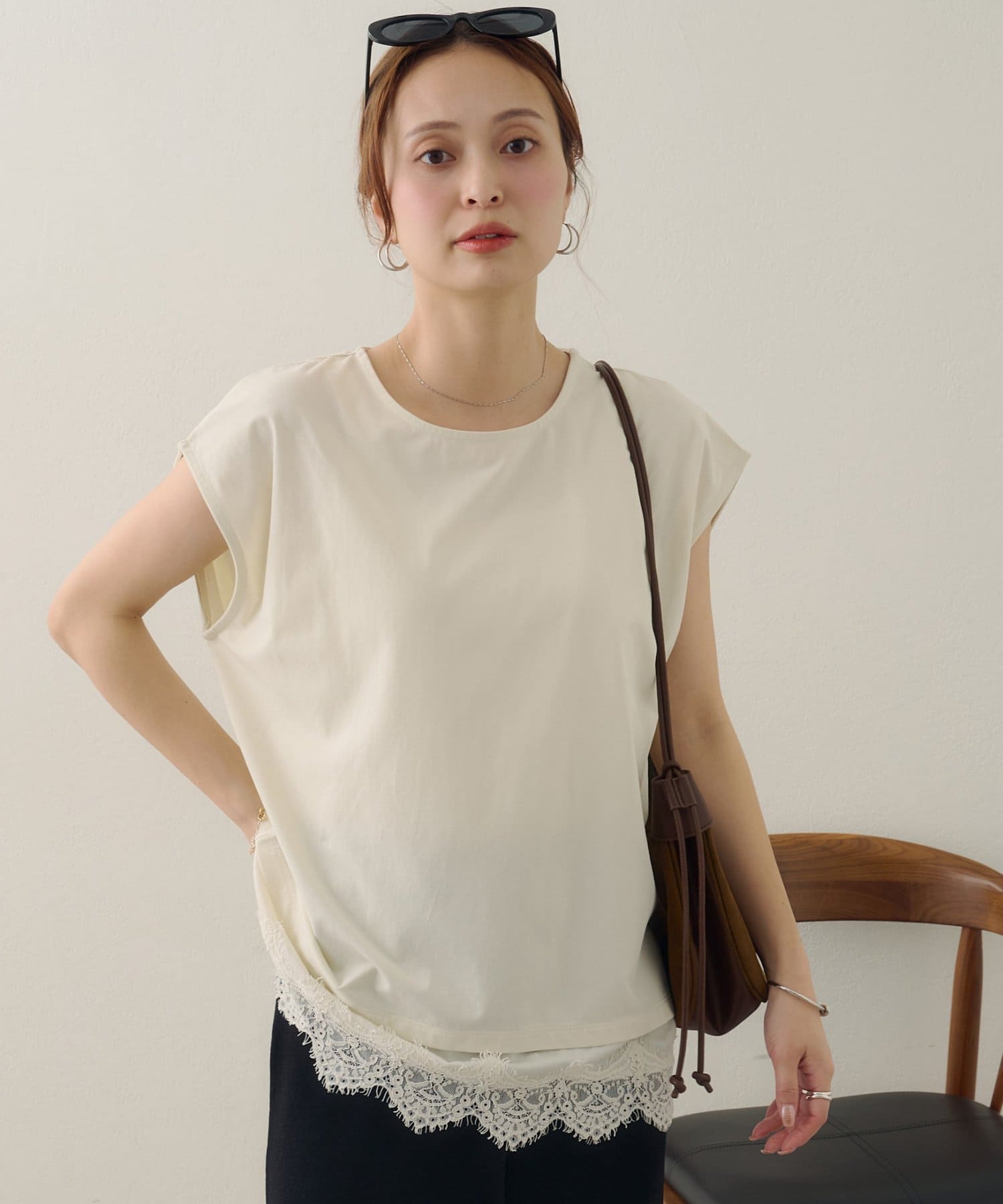 DISCOAT(ディスコート) 【Noka/接触冷感】裾レースフレンチT