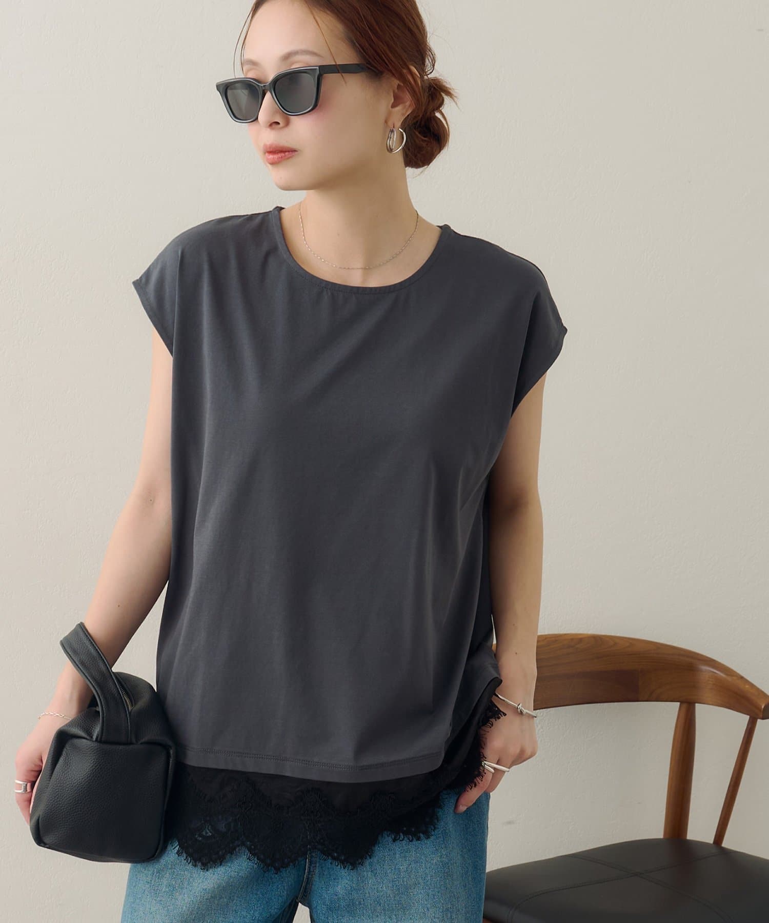 DISCOAT(ディスコート) 【Noka/接触冷感】裾レースフレンチT