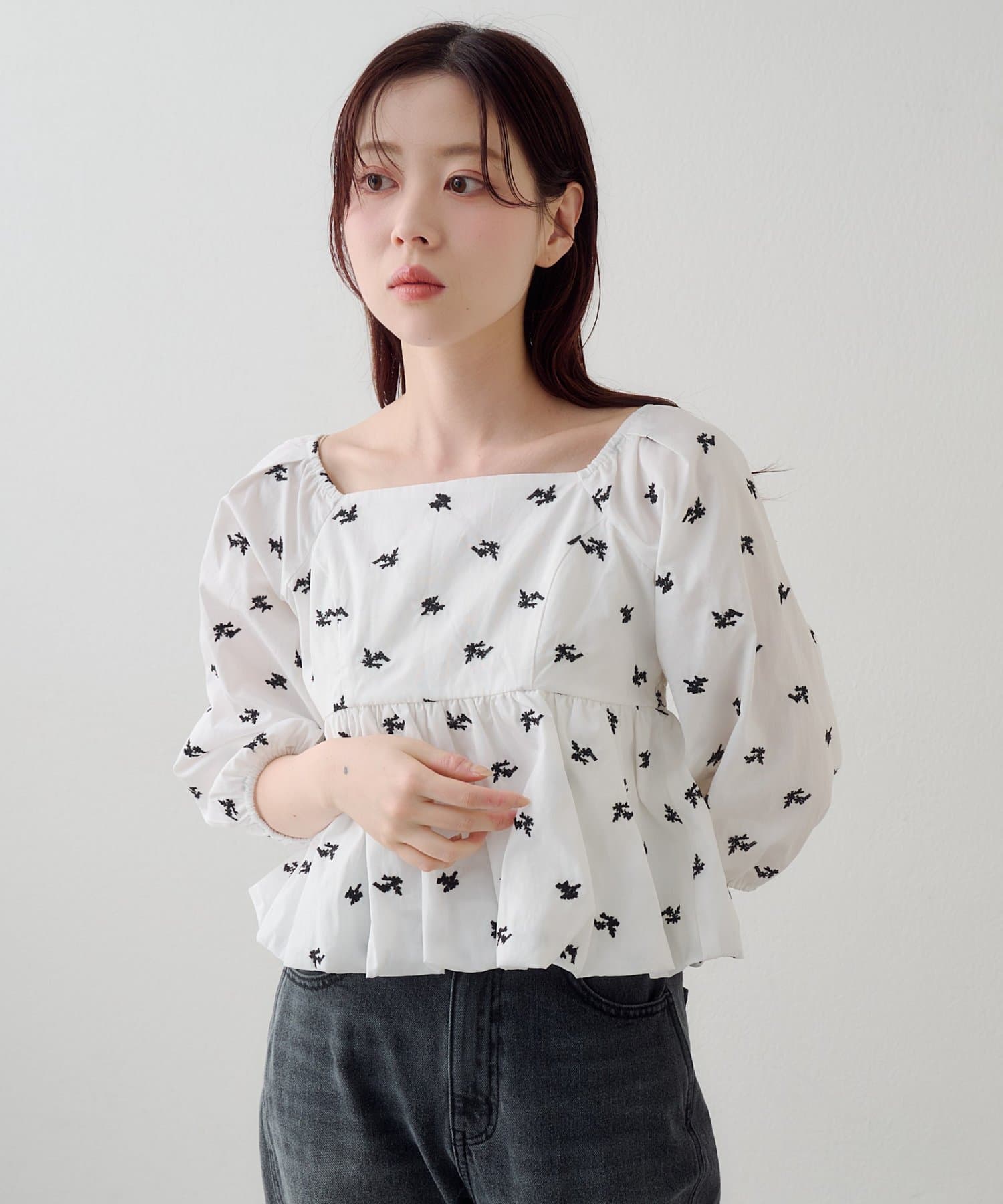 Kastane(カスタネ) 【花柄&無地】フラワーバルーンブラウス