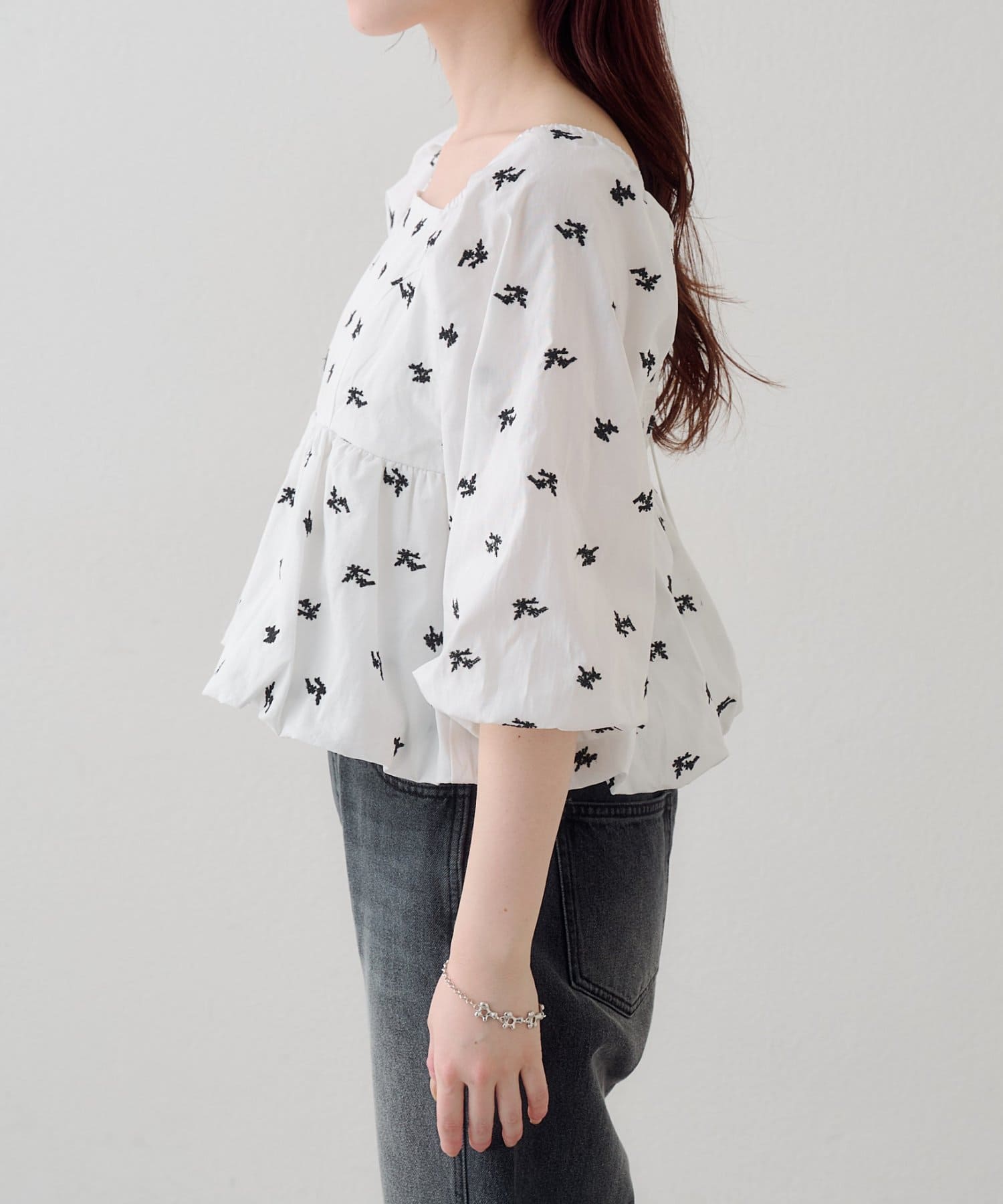 Kastane(カスタネ) 【花柄&無地】フラワーバルーンブラウス