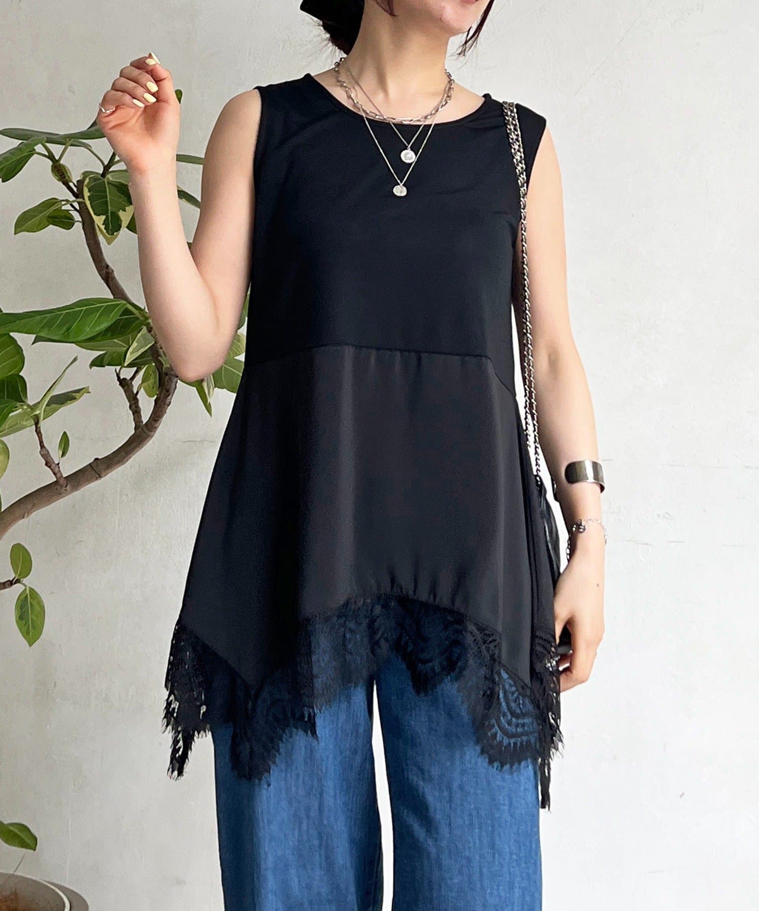 un dix cors(アンディコール) レースヘムノースリチュニック