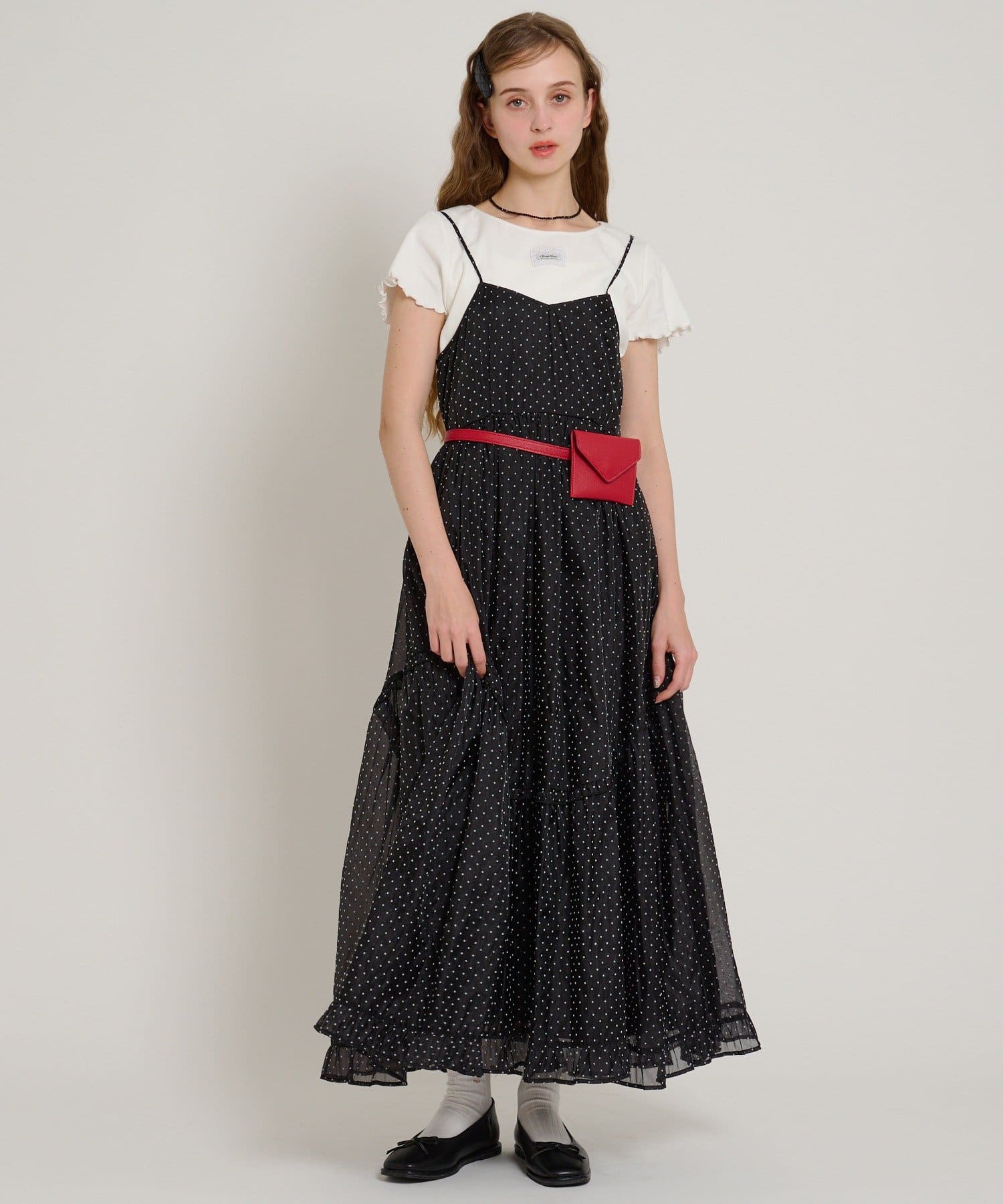 w closet(ダブルクローゼット) 【3色展開】ドットティアードキャミワンピース