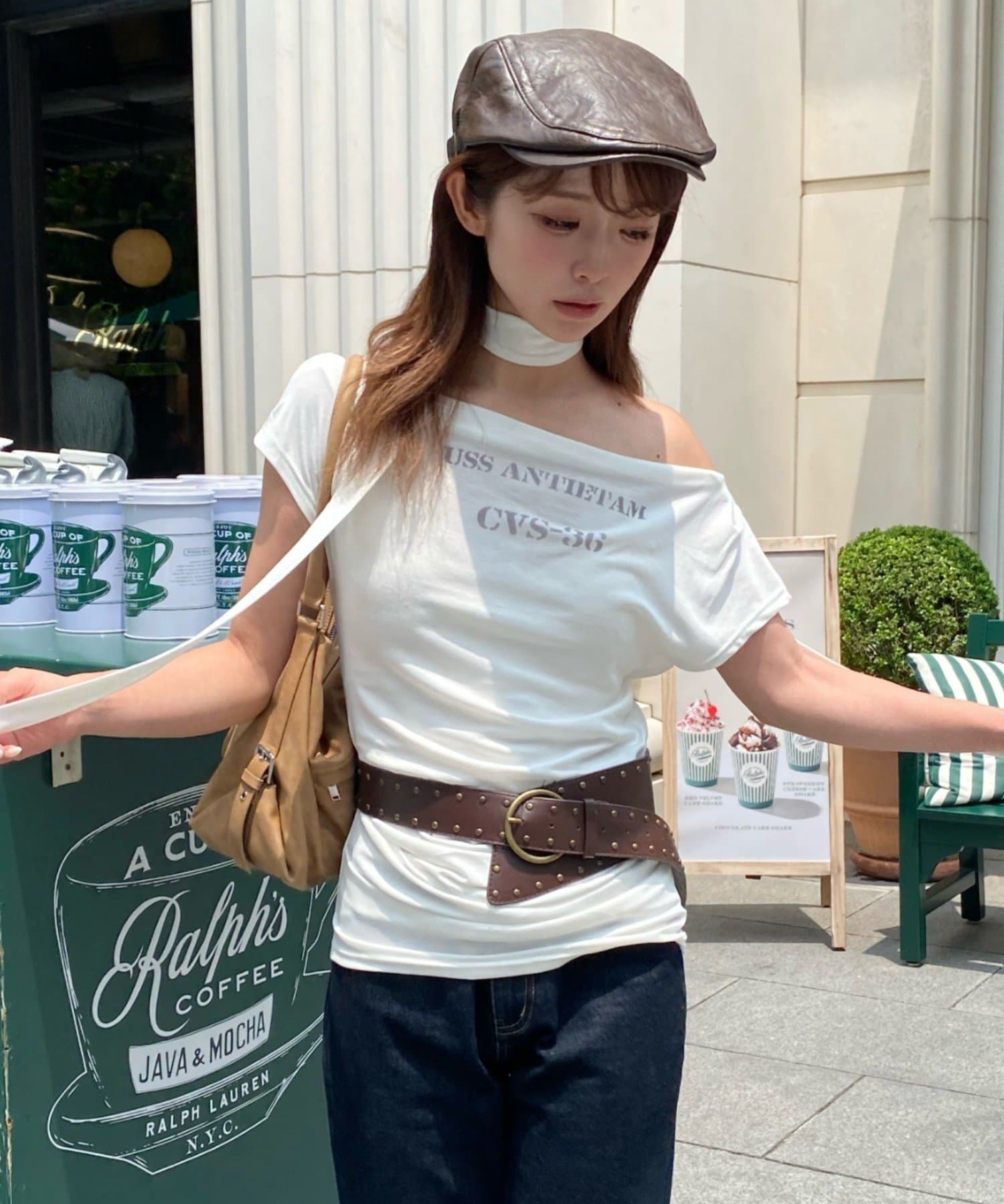 OUTLET(アウトレット) 【RAY CASSIN】タイ付プリントドルマンTシャツ