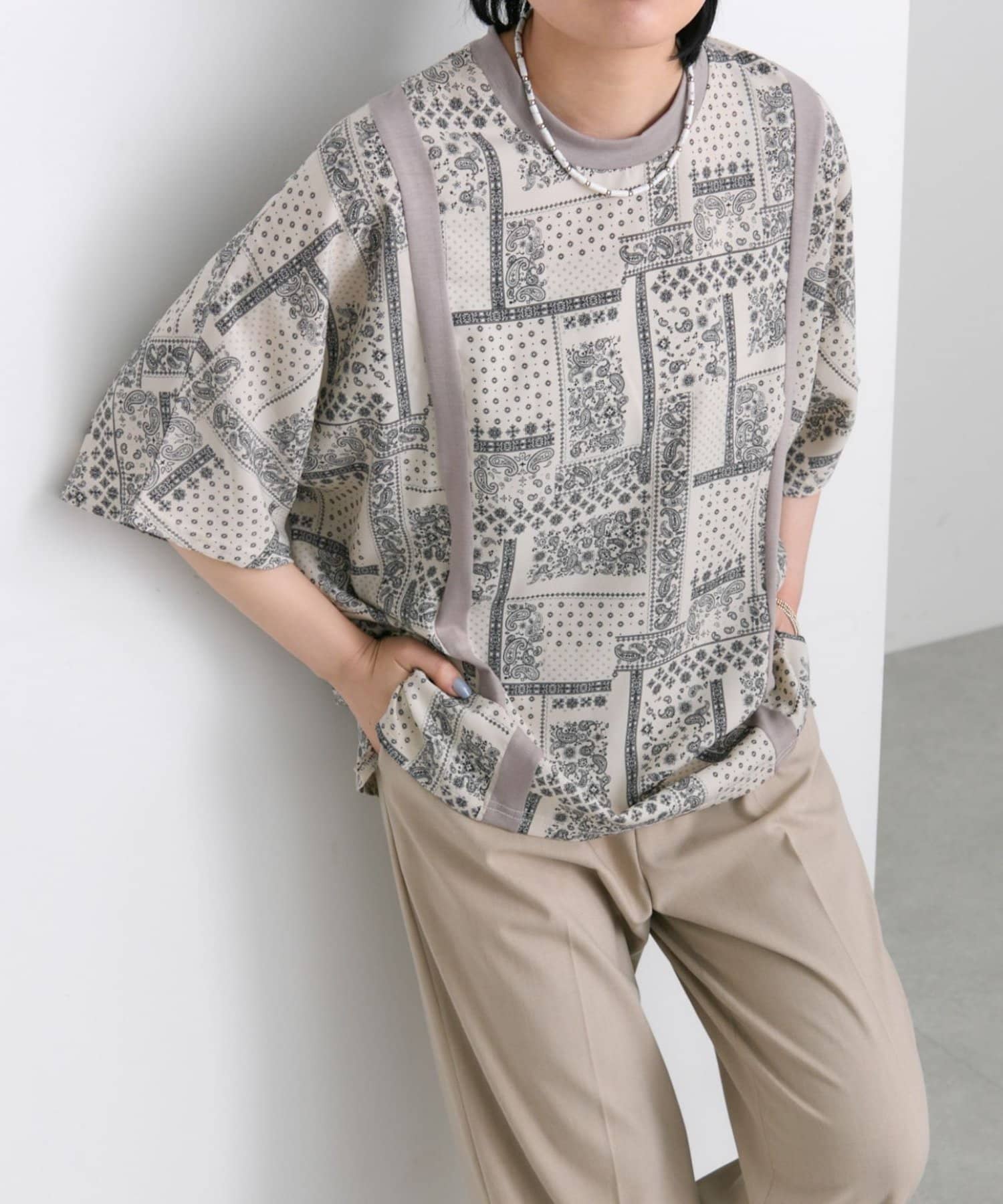 OUTLET(アウトレット) 【ear PAPILLONNER】柄切り替えTシャツ