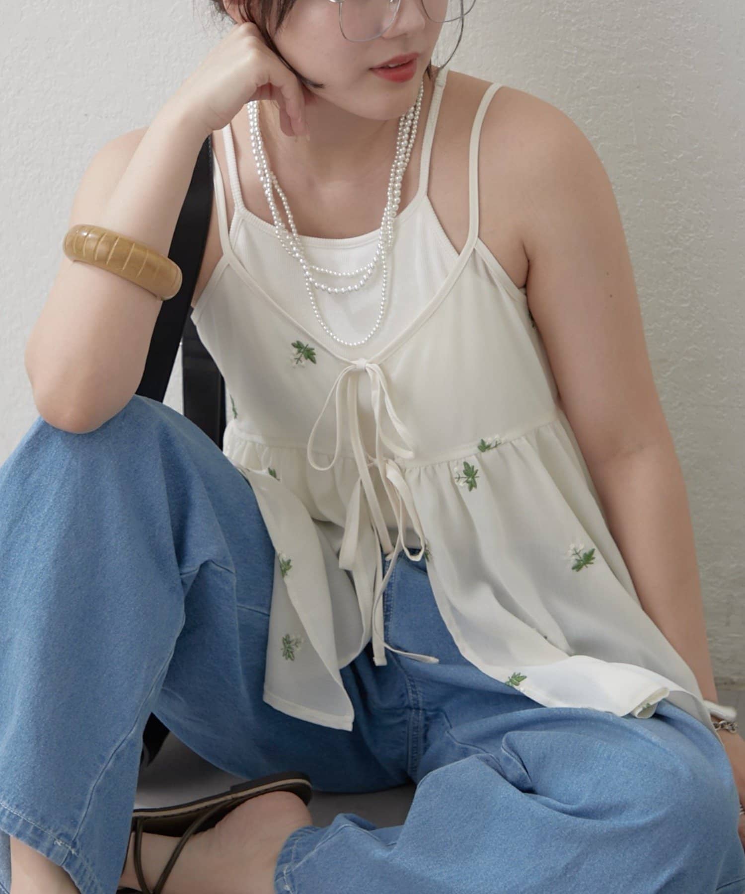 Remind me and forever(リマインドミーアンドフォーエバー) 【SETUP】花刺繍キャミチュニックブラウス