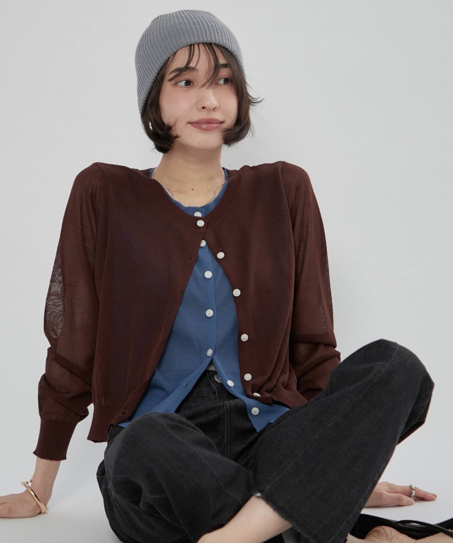 Remind me and forever(リマインドミーアンドフォーエバー) シアーレイヤード配色カーディガン