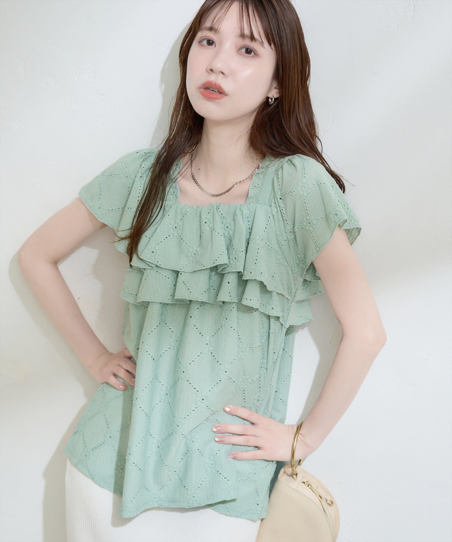 natural couture(ナチュラルクチュール) ポコポコカットフリルキャミ