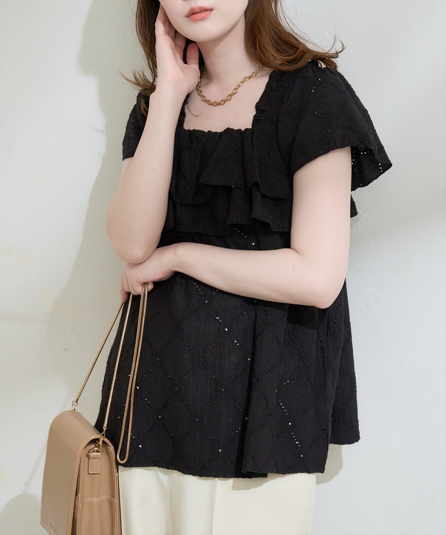 natural couture(ナチュラルクチュール) ポコポコカットフリルキャミ