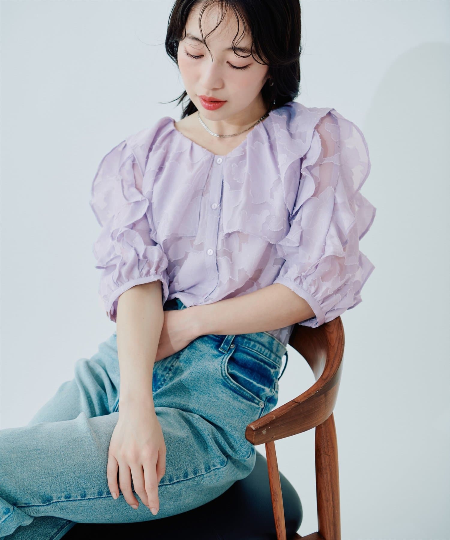 natural couture(ナチュラルクチュール) オパールフラワーシアーブラウス