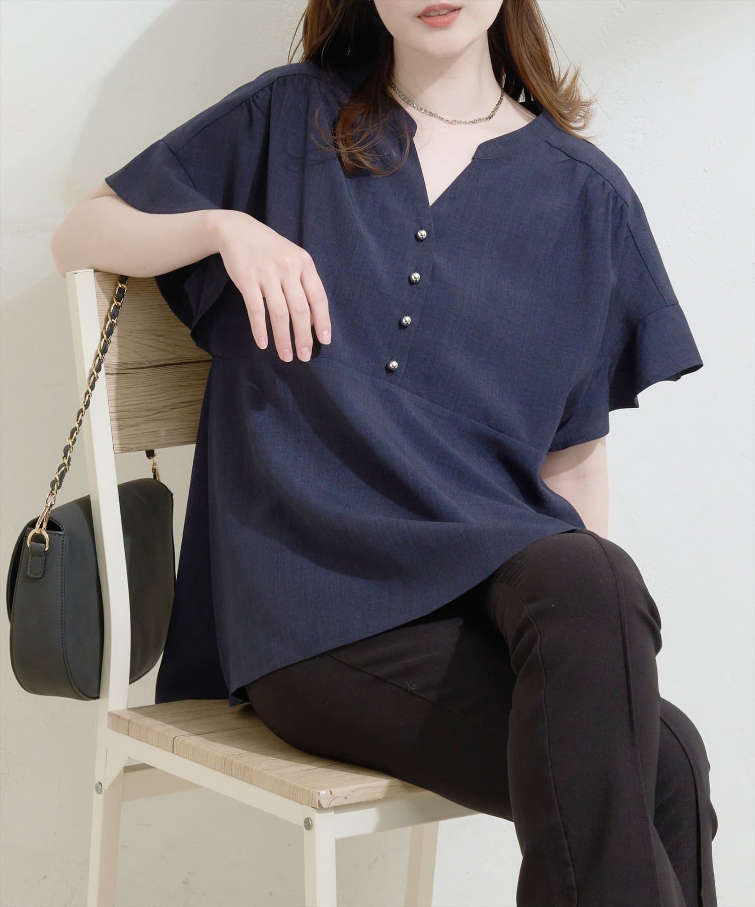 natural couture(ナチュラルクチュール) 接触冷感UV袖フリルペプラムブラウス