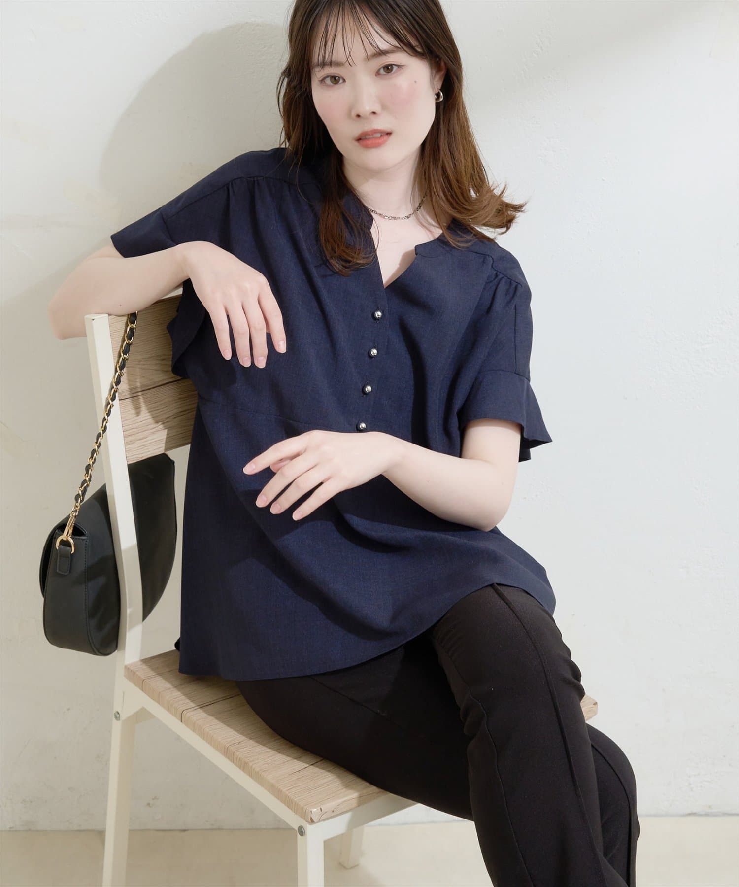 natural couture(ナチュラルクチュール) 接触冷感UV袖フリルペプラムブラウス