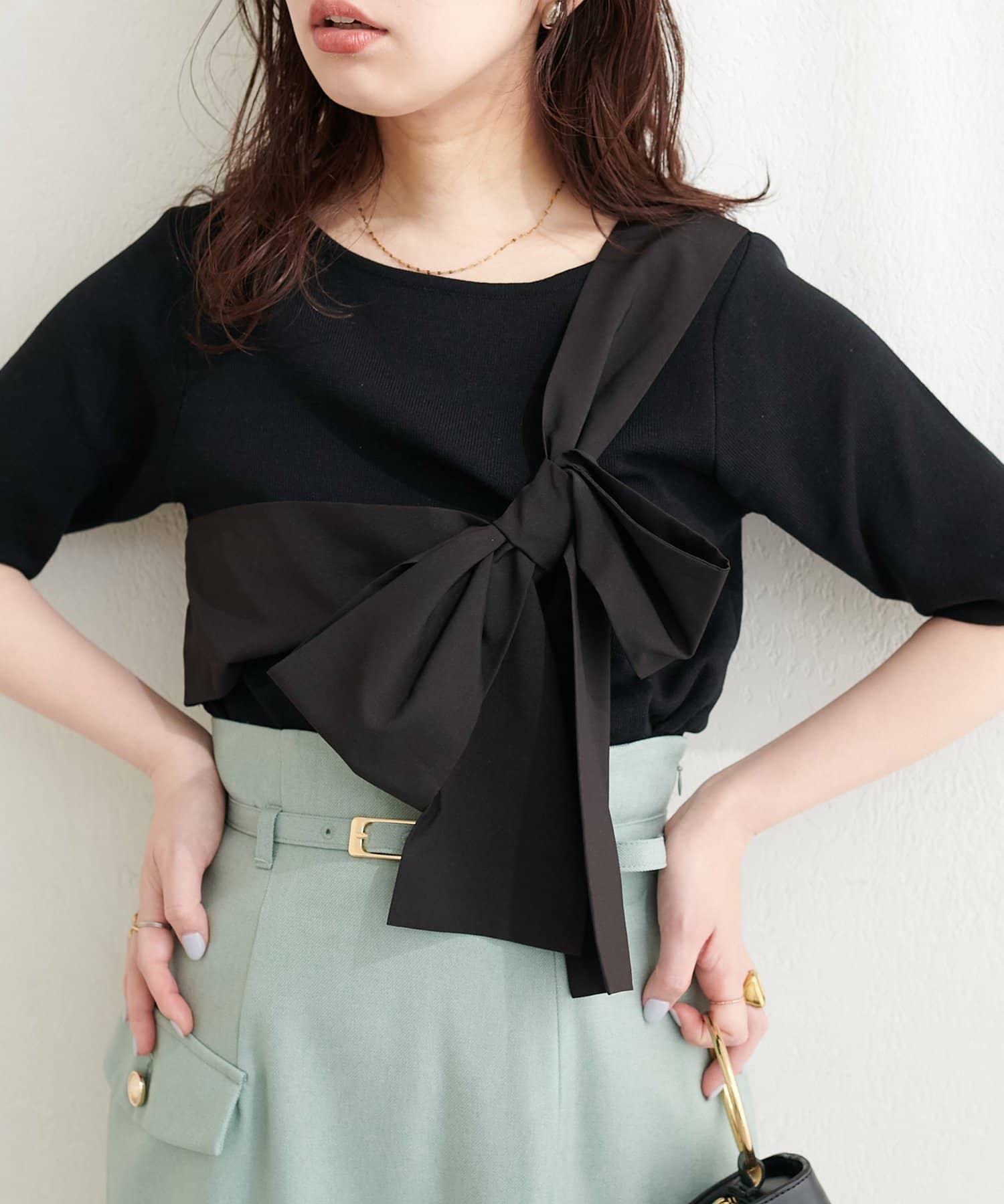 natural couture(ナチュラルクチュール) リボン付きニット