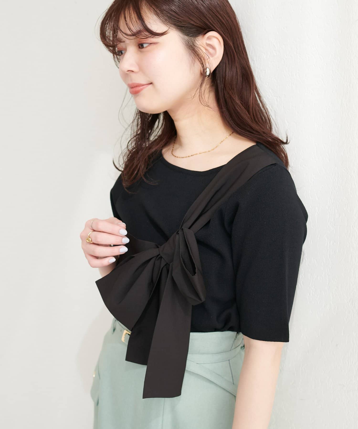 natural couture(ナチュラルクチュール) リボン付きニット