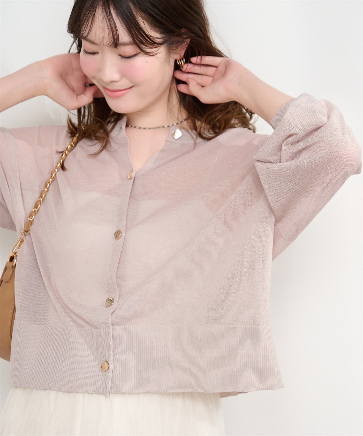 natural couture(ナチュラルクチュール) 接触冷感金釦シアーカーデ