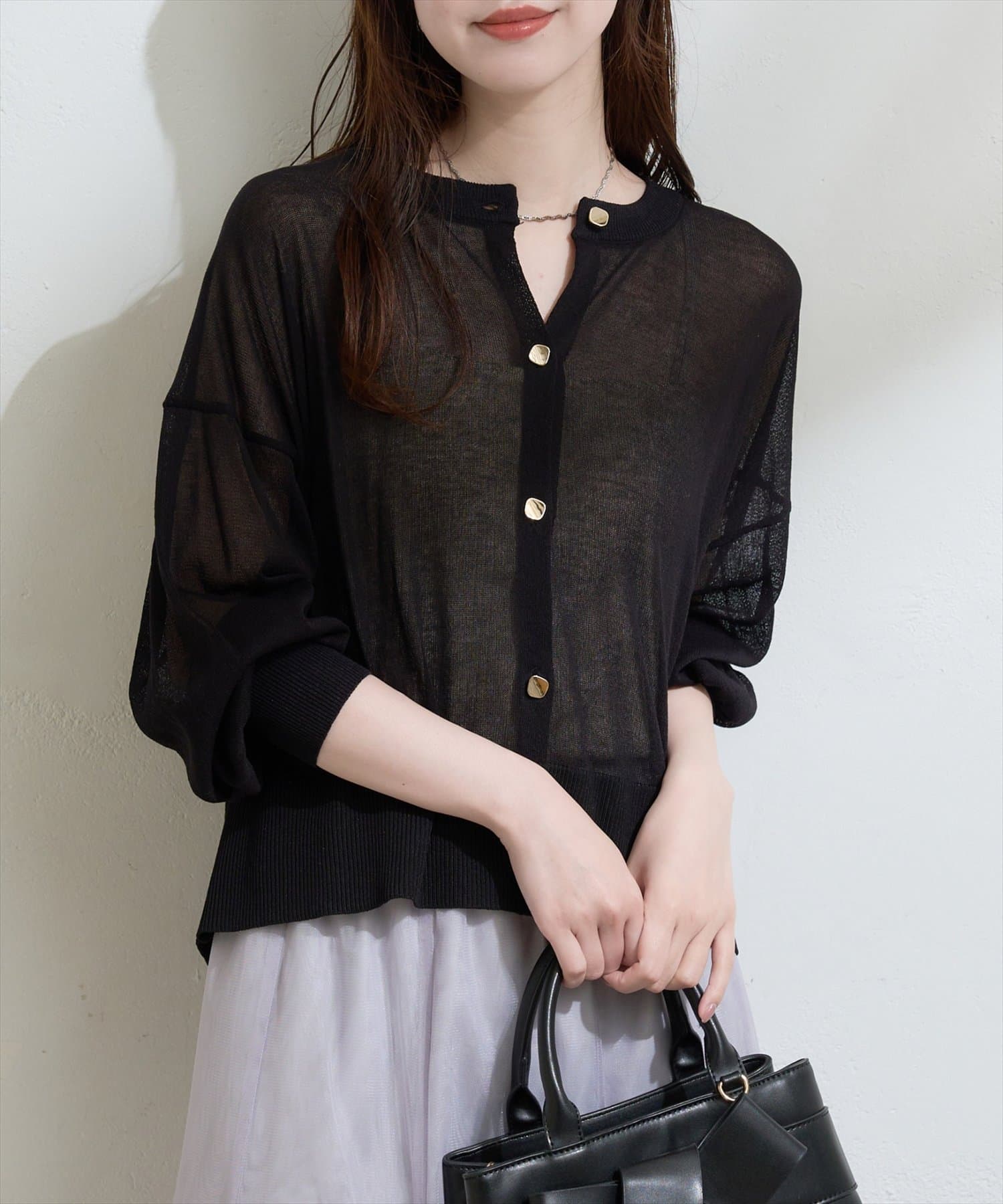 natural couture(ナチュラルクチュール) 接触冷感金釦シアーカーデ