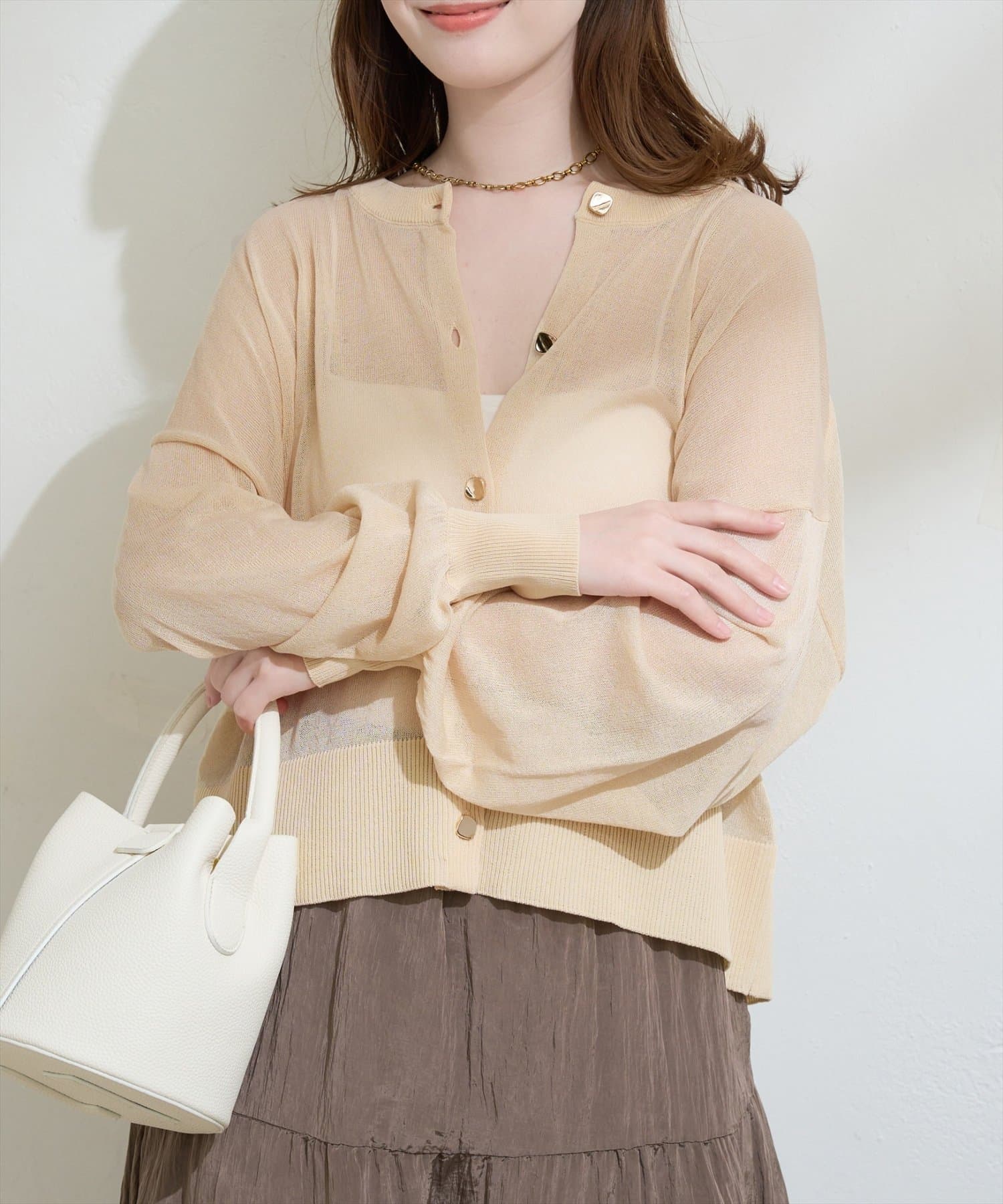 natural couture(ナチュラルクチュール) 接触冷感金釦シアーカーデ