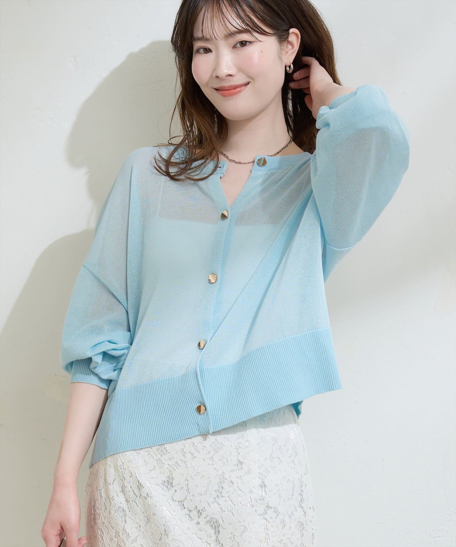 natural couture(ナチュラルクチュール) 接触冷感金釦シアーカーデ