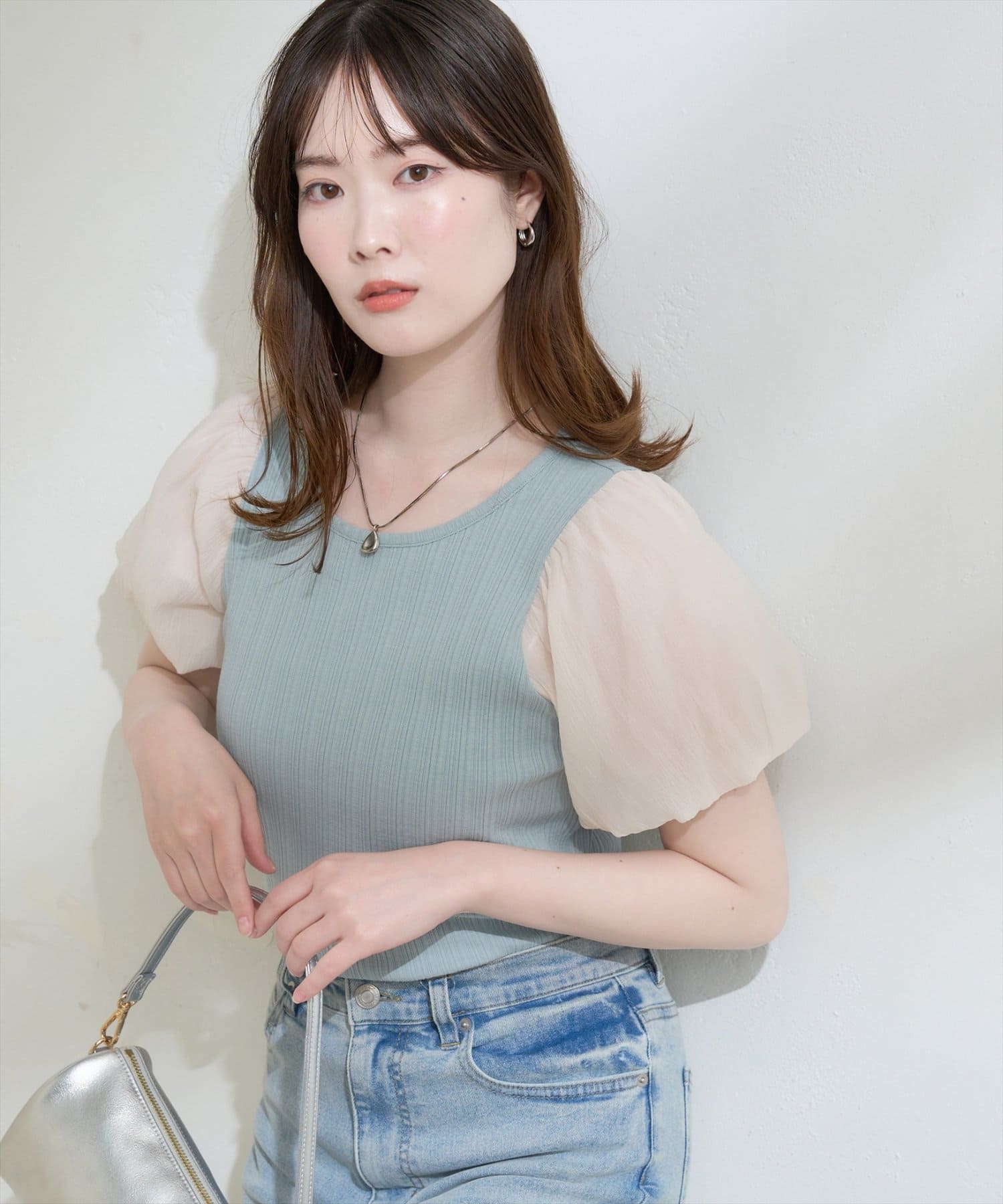 natural couture(ナチュラルクチュール) シアーバルーンスリーブTOPS