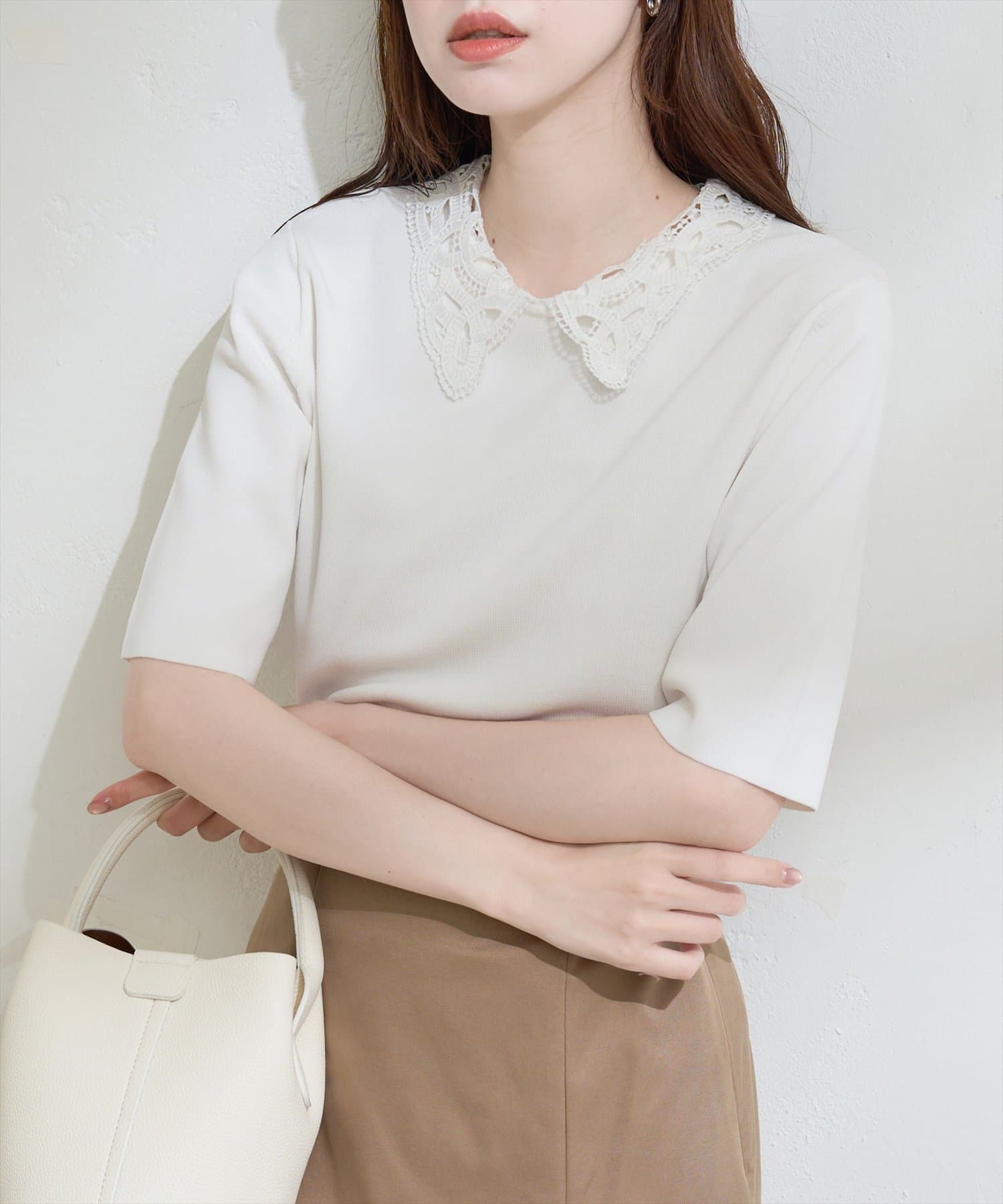 natural couture(ナチュラルクチュール) レースカラーニット