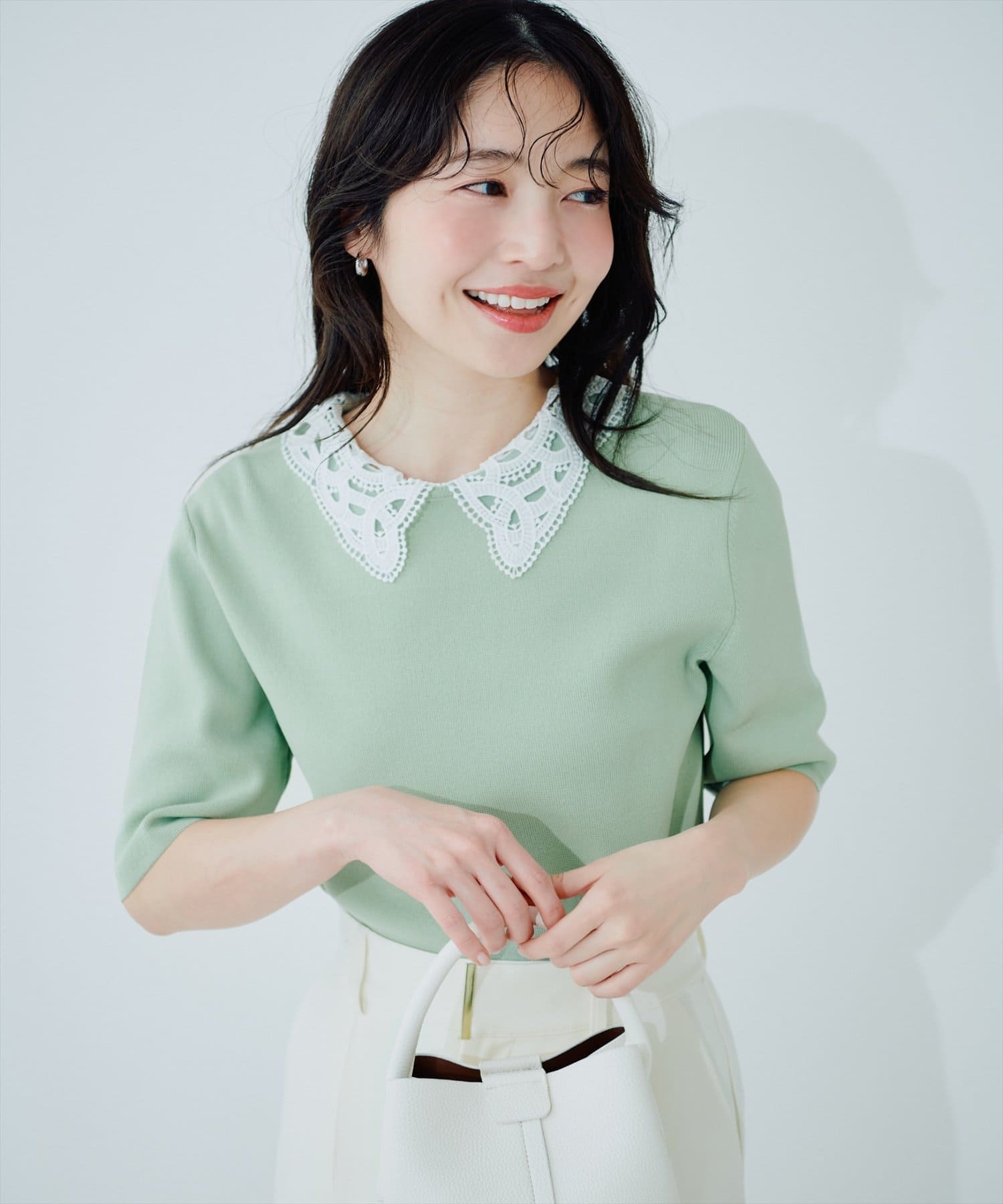 natural couture(ナチュラルクチュール) レースカラーニット