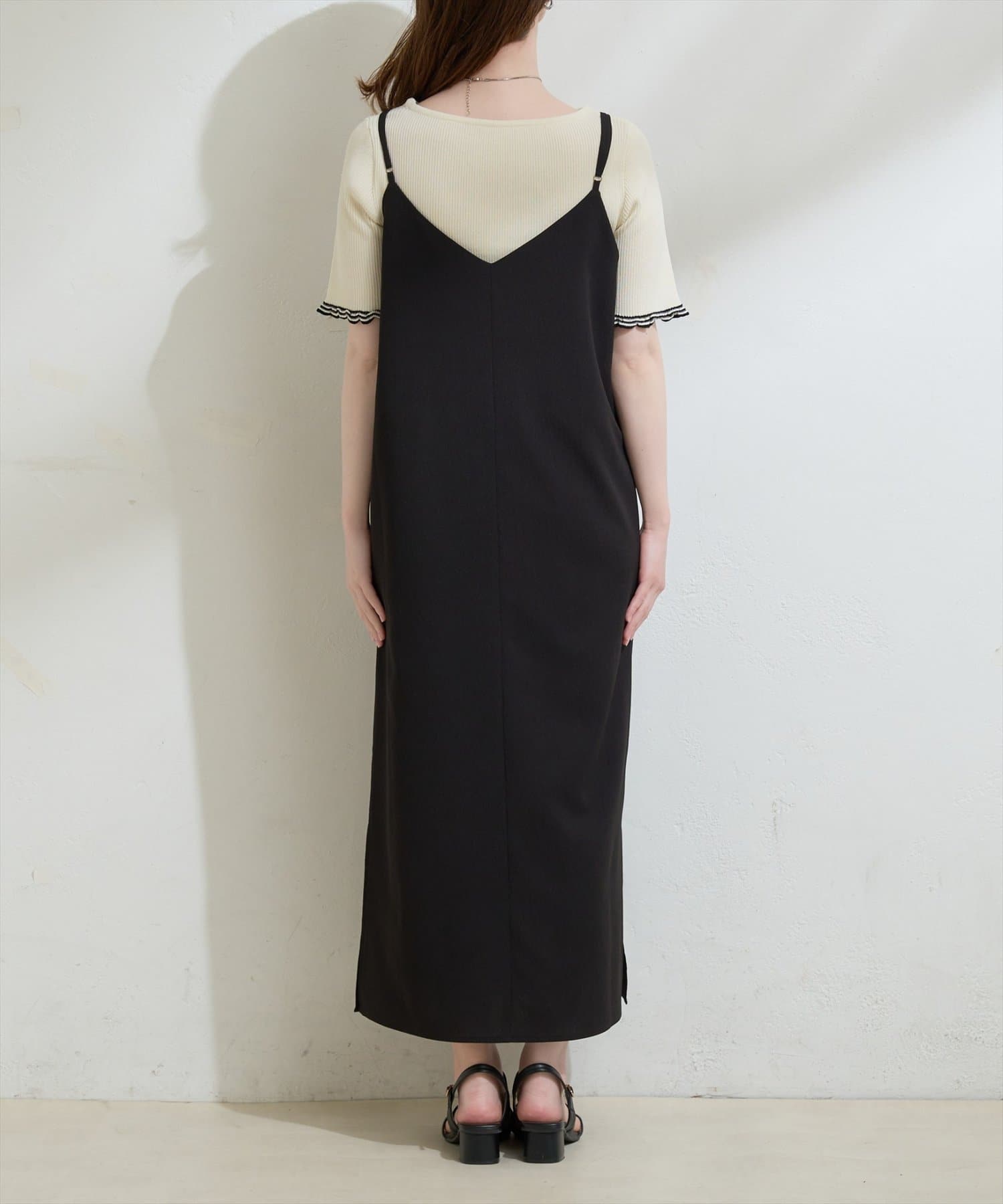 natural couture(ナチュラルクチュール) パッチワーク透かし柄ニット＋キャミワンピースSET