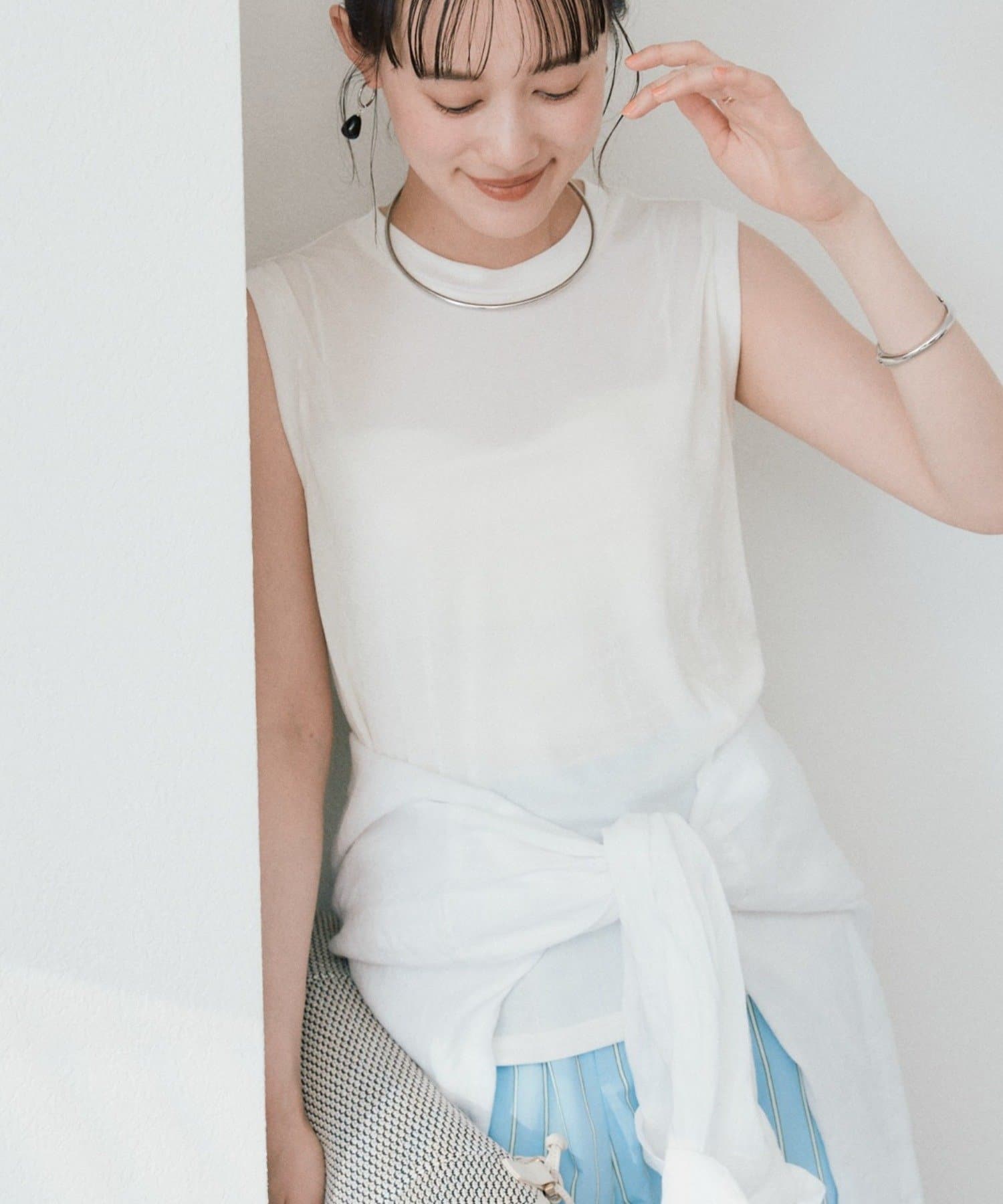 RIVE DROITE(リヴドロワ) 予約【上品な光沢が目を引く】シャイニーノースリTee