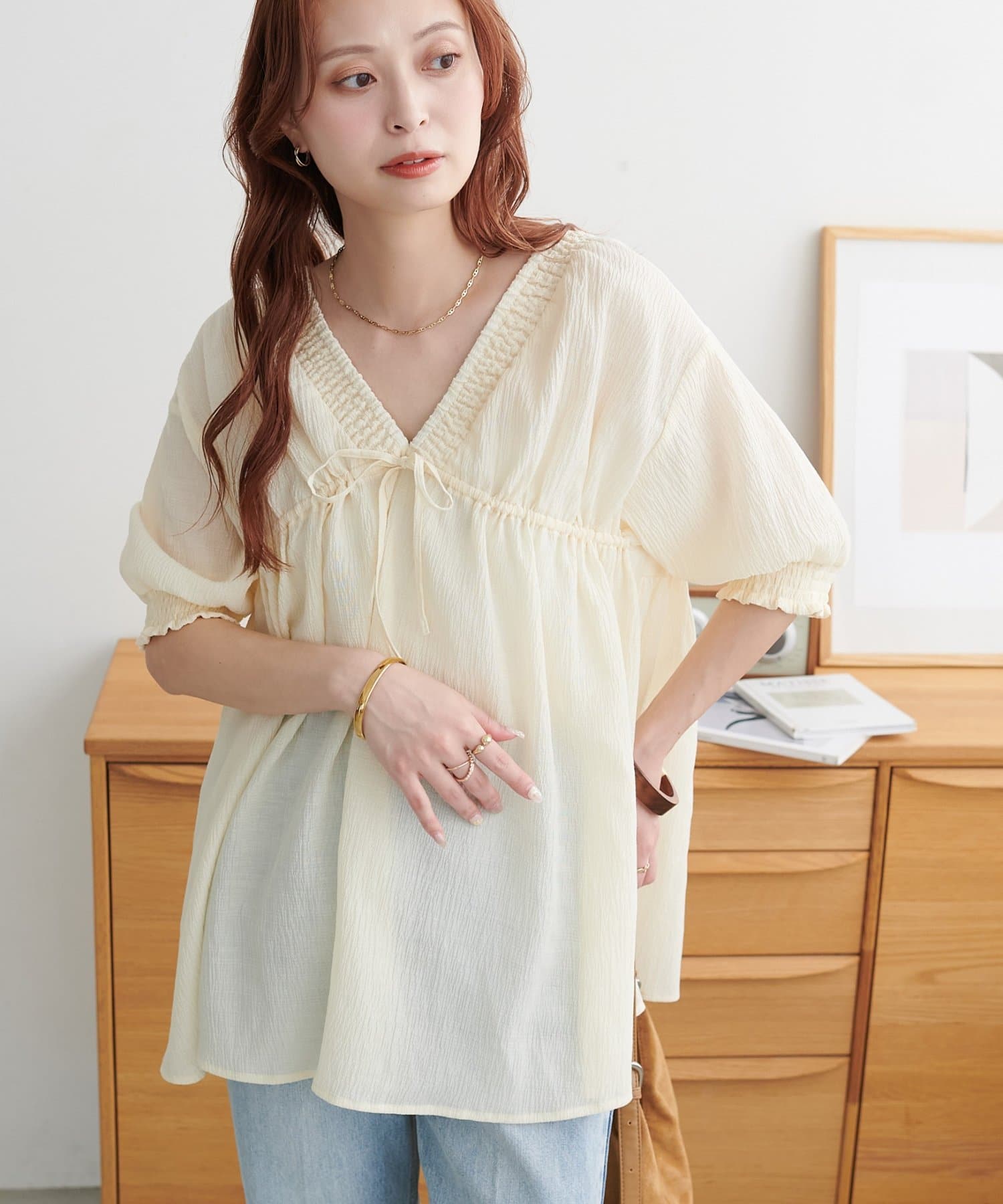 DISCOAT(ディスコート) シャーリングチェックチュニック