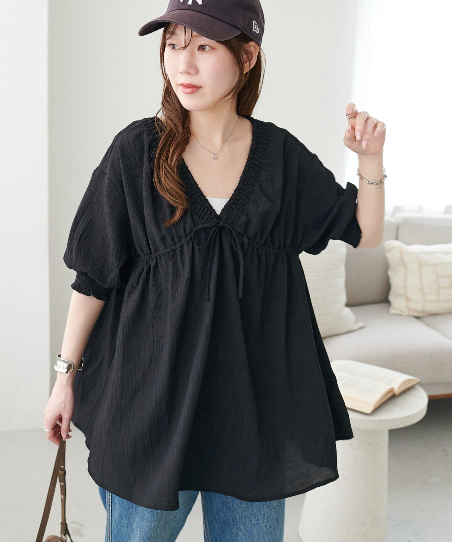 DISCOAT(ディスコート) シャーリングチェックチュニック