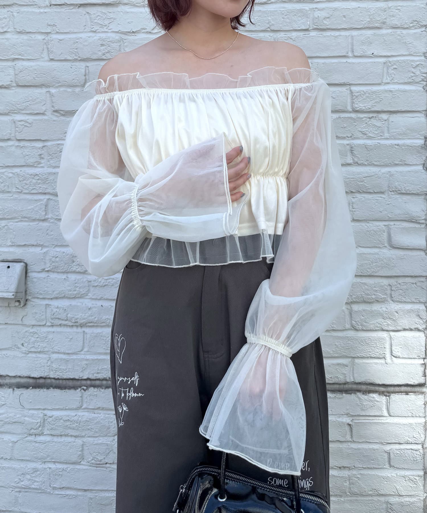 OUTLET(アウトレット) 【mline】チュールギャザーブラウス