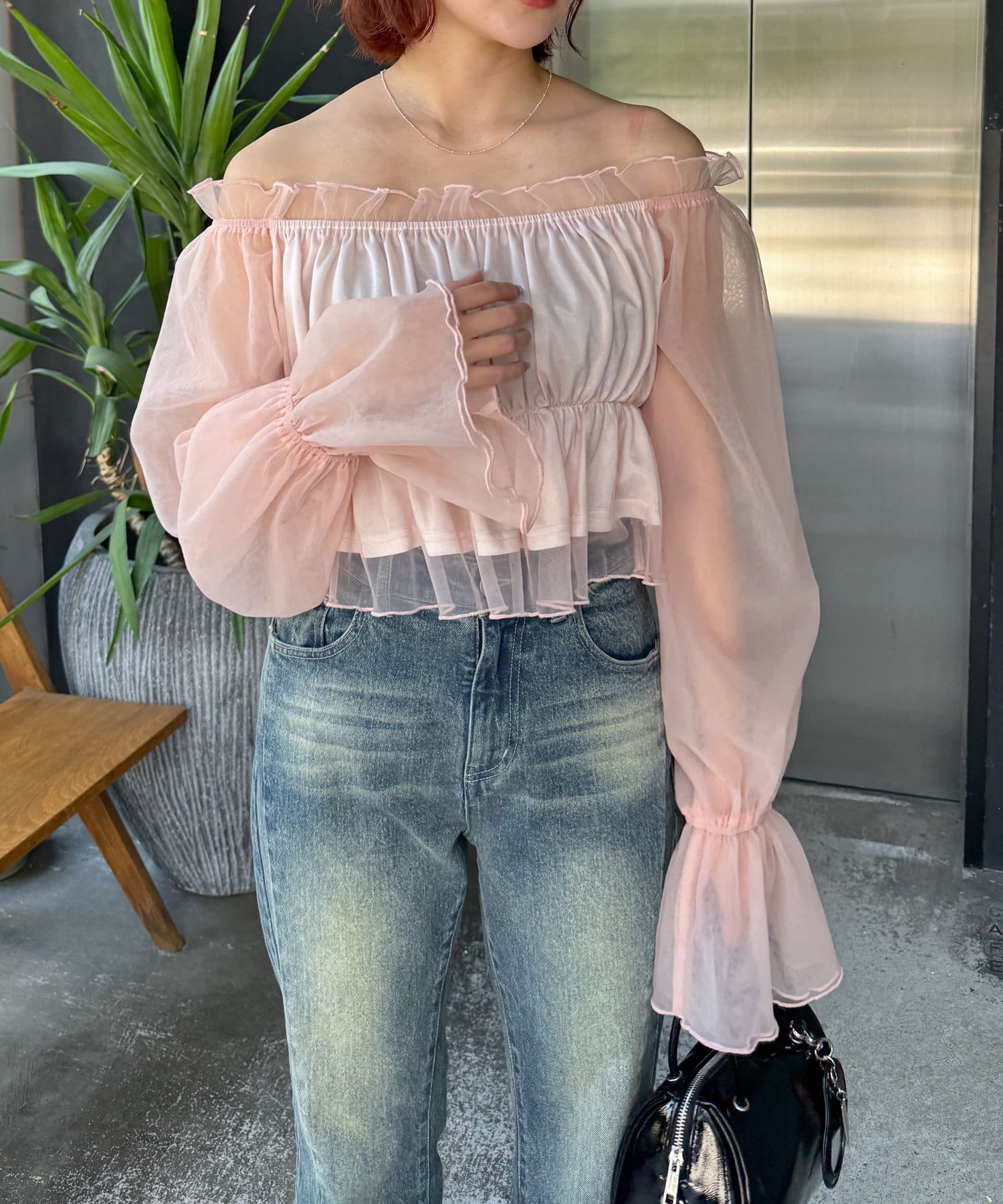 OUTLET(アウトレット) 【mline】チュールギャザーブラウス