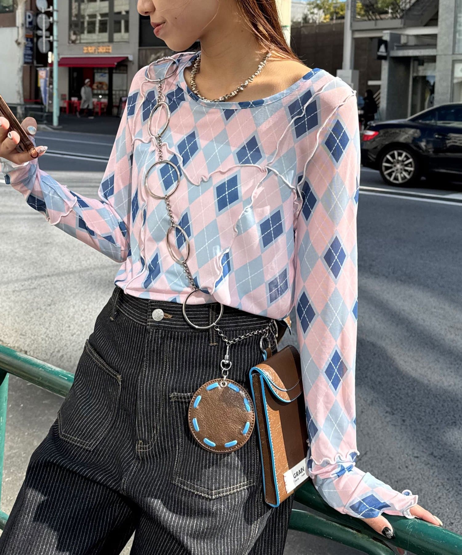 OUTLET(アウトレット) 【Ciaopanic】アーガイル柄シアートップス