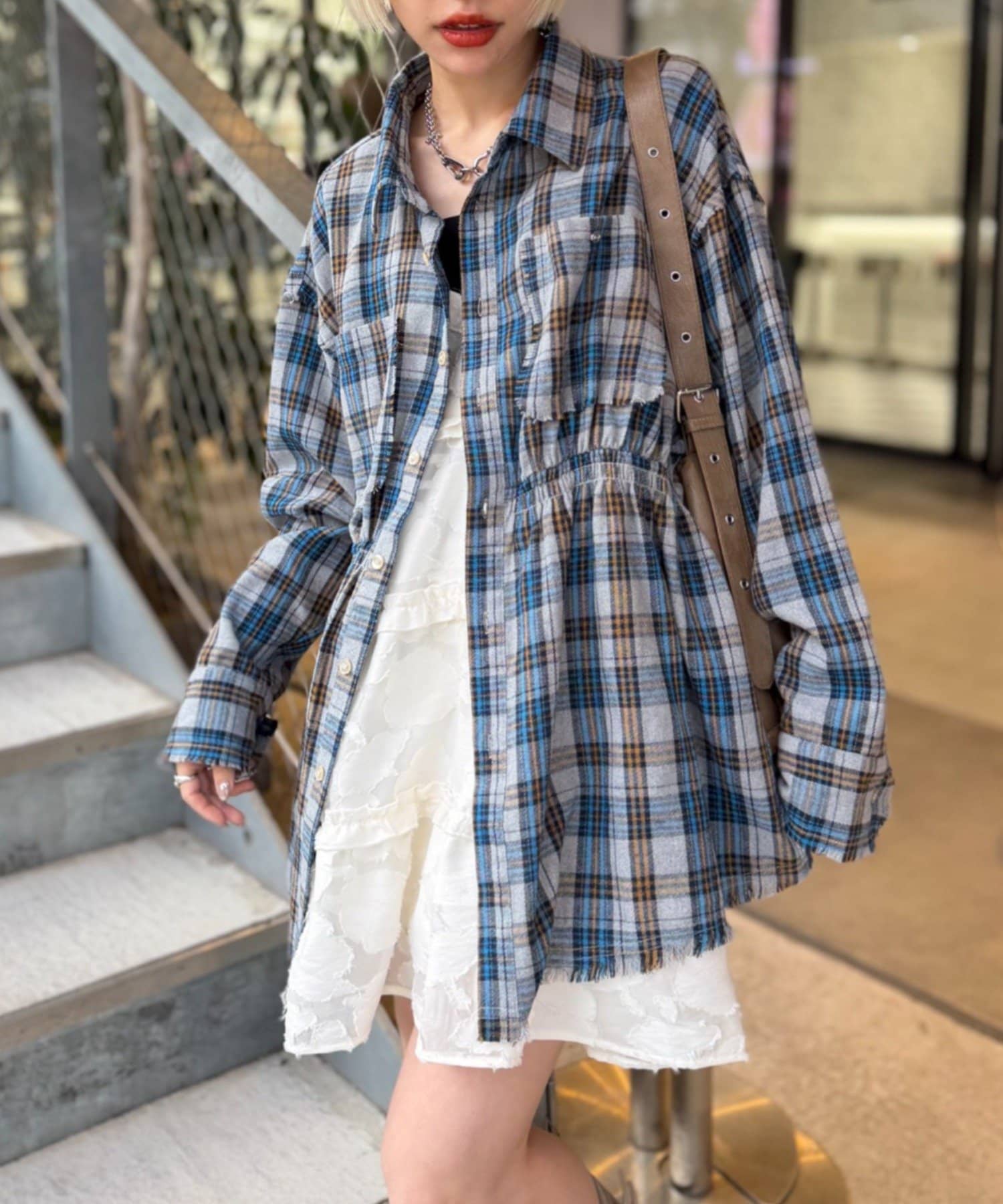 OUTLET(アウトレット) 【w closet】ネルチェックギャザーシャツ