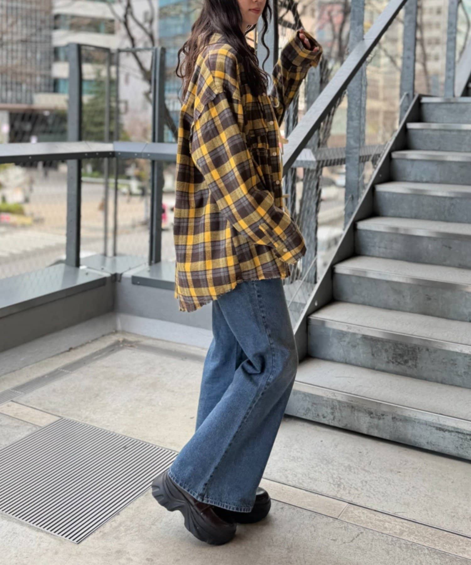 OUTLET(アウトレット) 【w closet】ネルチェックギャザーシャツ