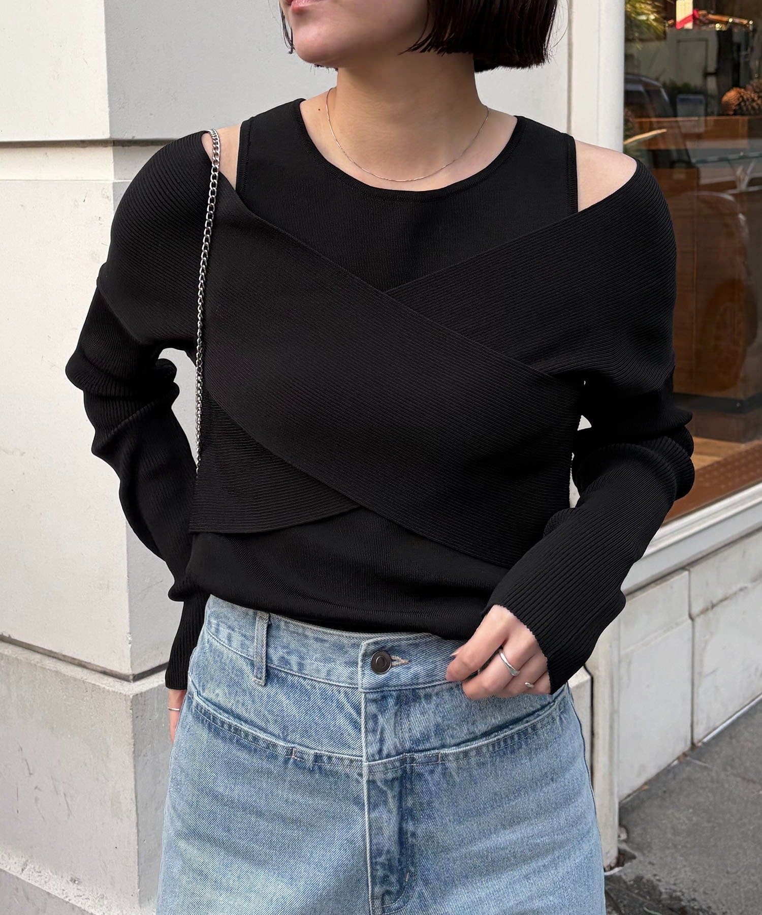 OUTLET(アウトレット) 【CAPRICIEUX LE'MAGE】オフショルクロスレイヤードニット