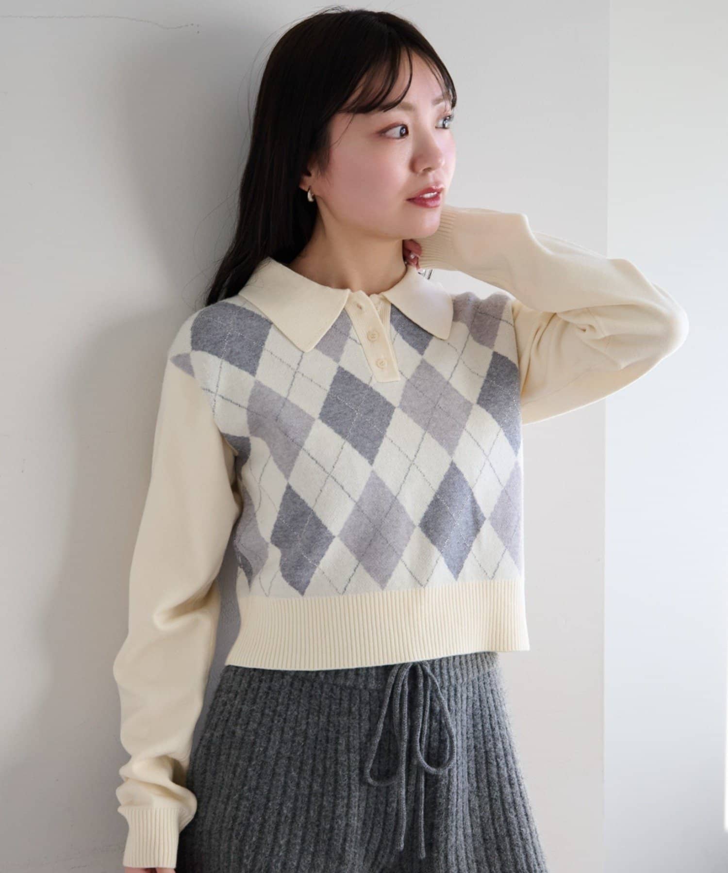 OUTLET(アウトレット) 【Kastane】アーガイルポロニット