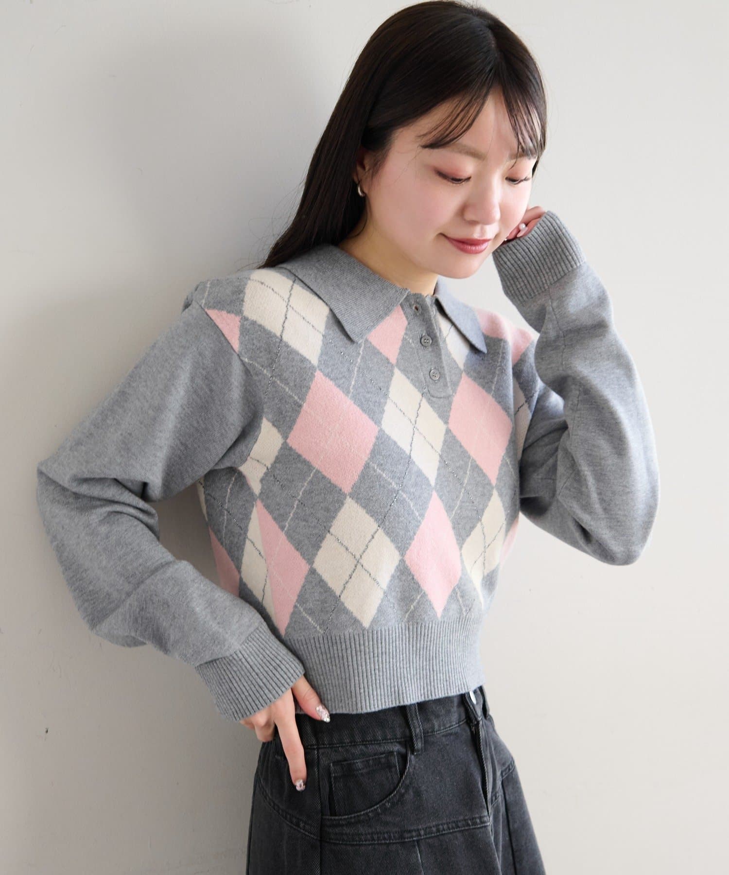 OUTLET(アウトレット) 【Kastane】アーガイルポロニット