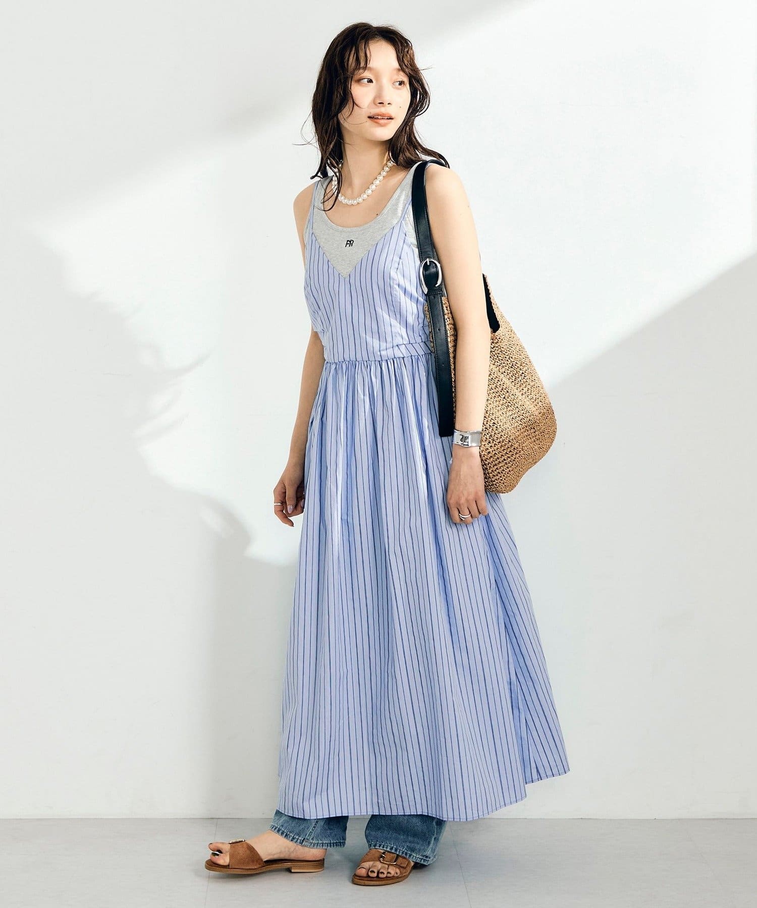 FREDY & GLOSTER(フレディ アンド グロスター) ストライプギャザーキャミワンピース