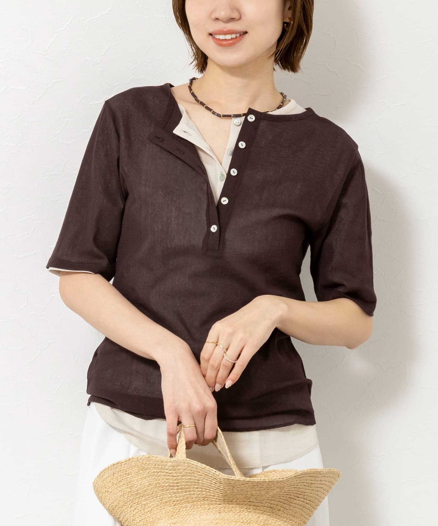 NOLLEY'S(ノーリーズ) ウォッシャブルコットンチュールバックヘンリー2WAYプルオーバー