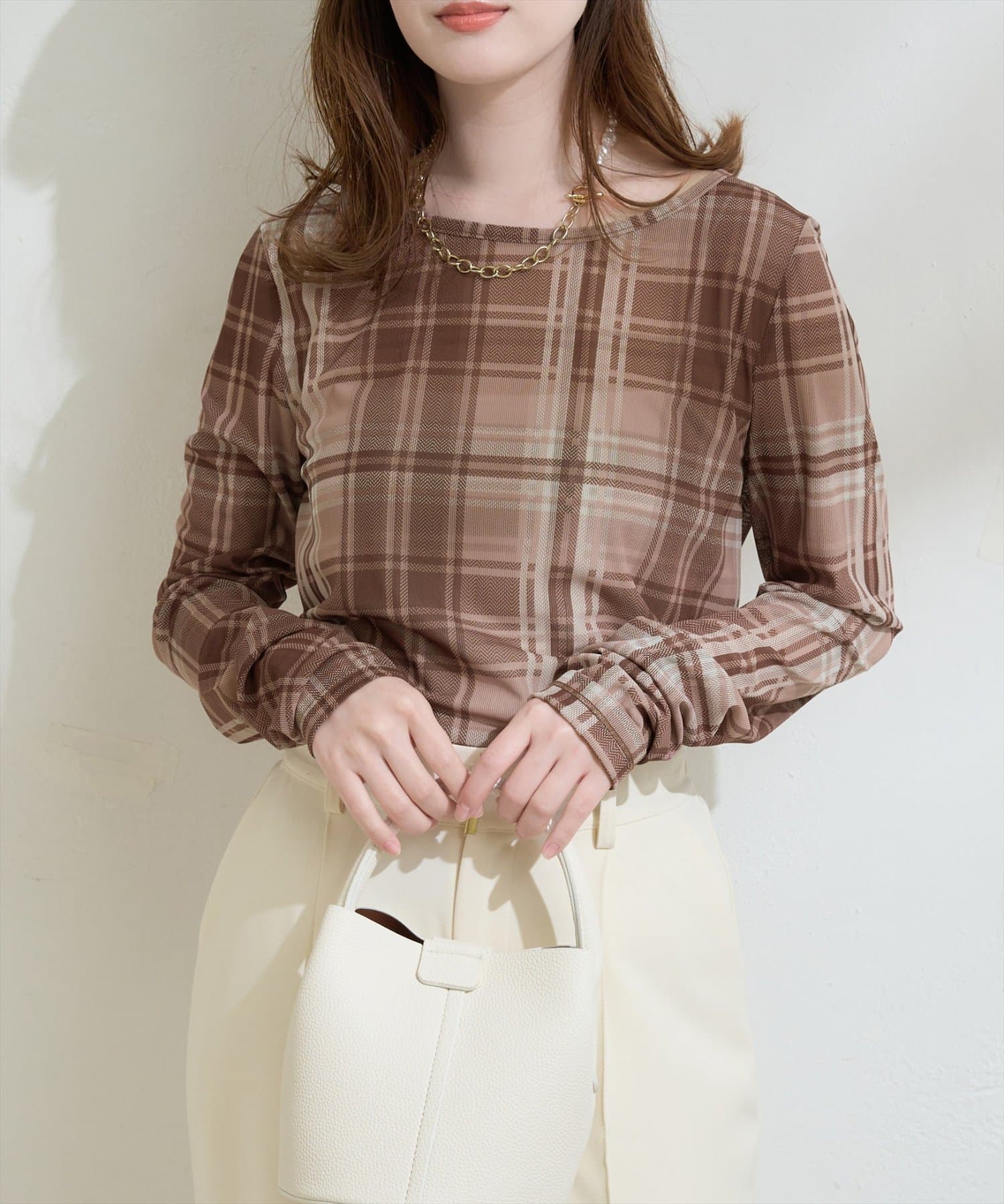 natural couture(ナチュラルクチュール) チュールチェックトップス