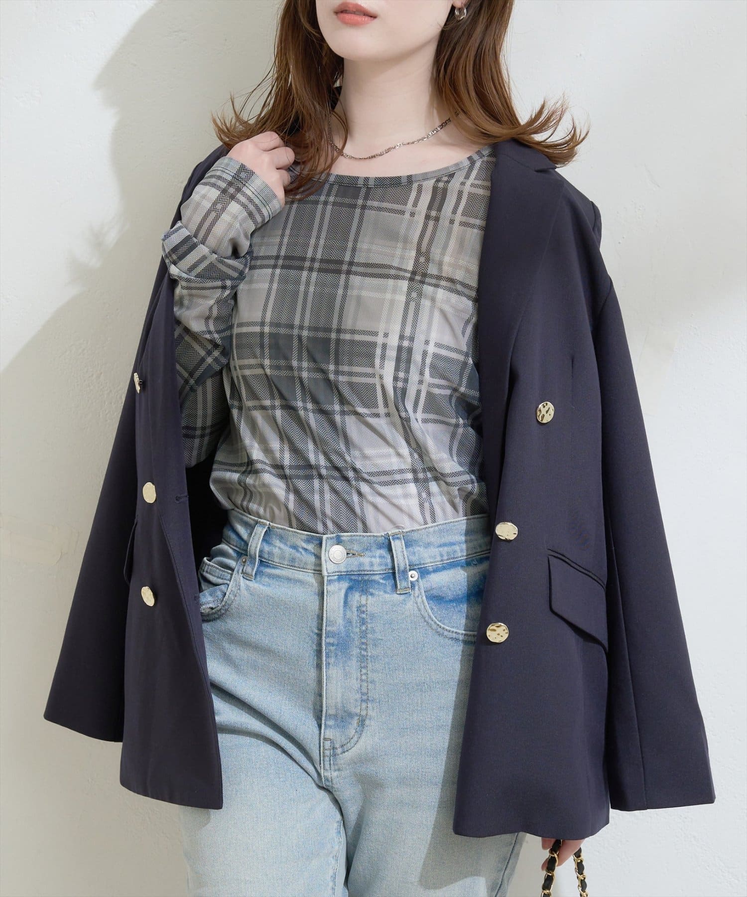 natural couture(ナチュラルクチュール) チュールチェックトップス